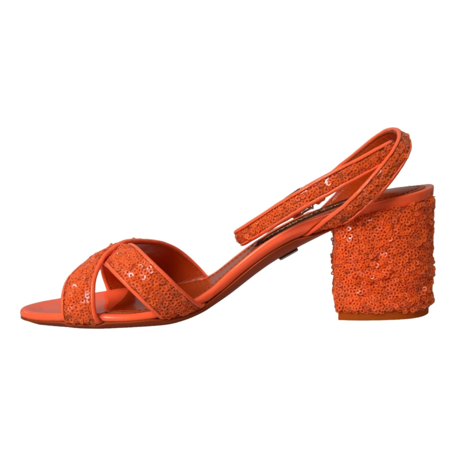 Orange Sequin Ankle Strap Sandals Shoes