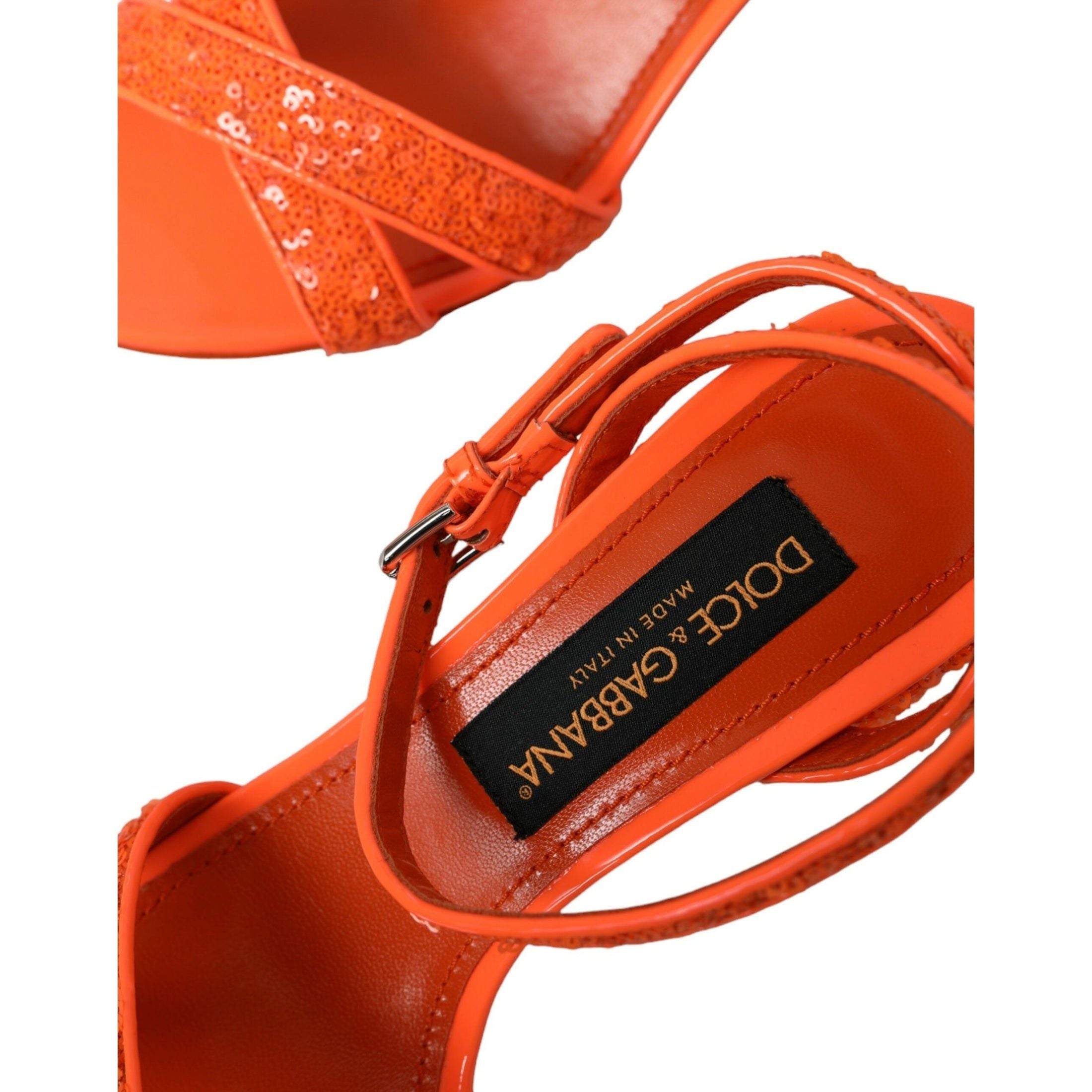 Orange Sequin Ankle Strap Sandals Shoes