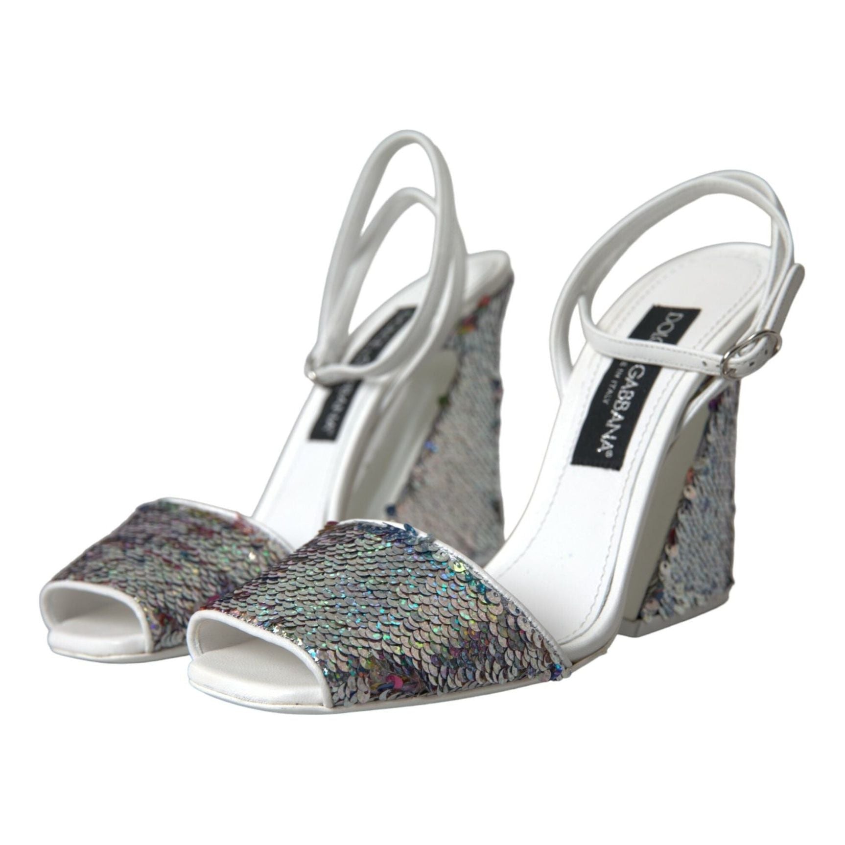 White Silver Sequin Ankle Strap Sandals Shoes