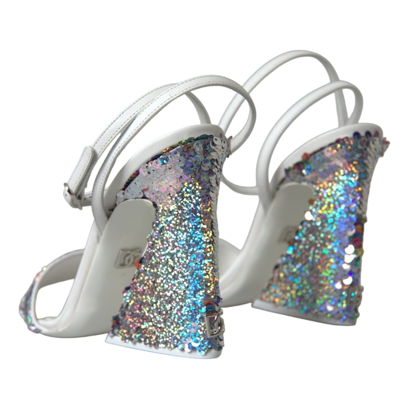 White Silver Sequin Ankle Strap Sandals Shoes