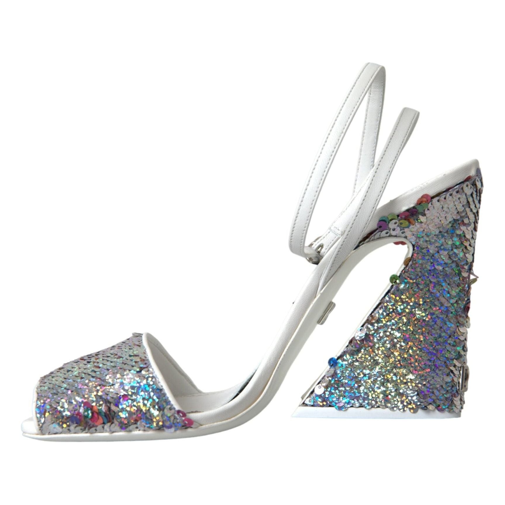 White Silver Sequin Ankle Strap Sandals Shoes