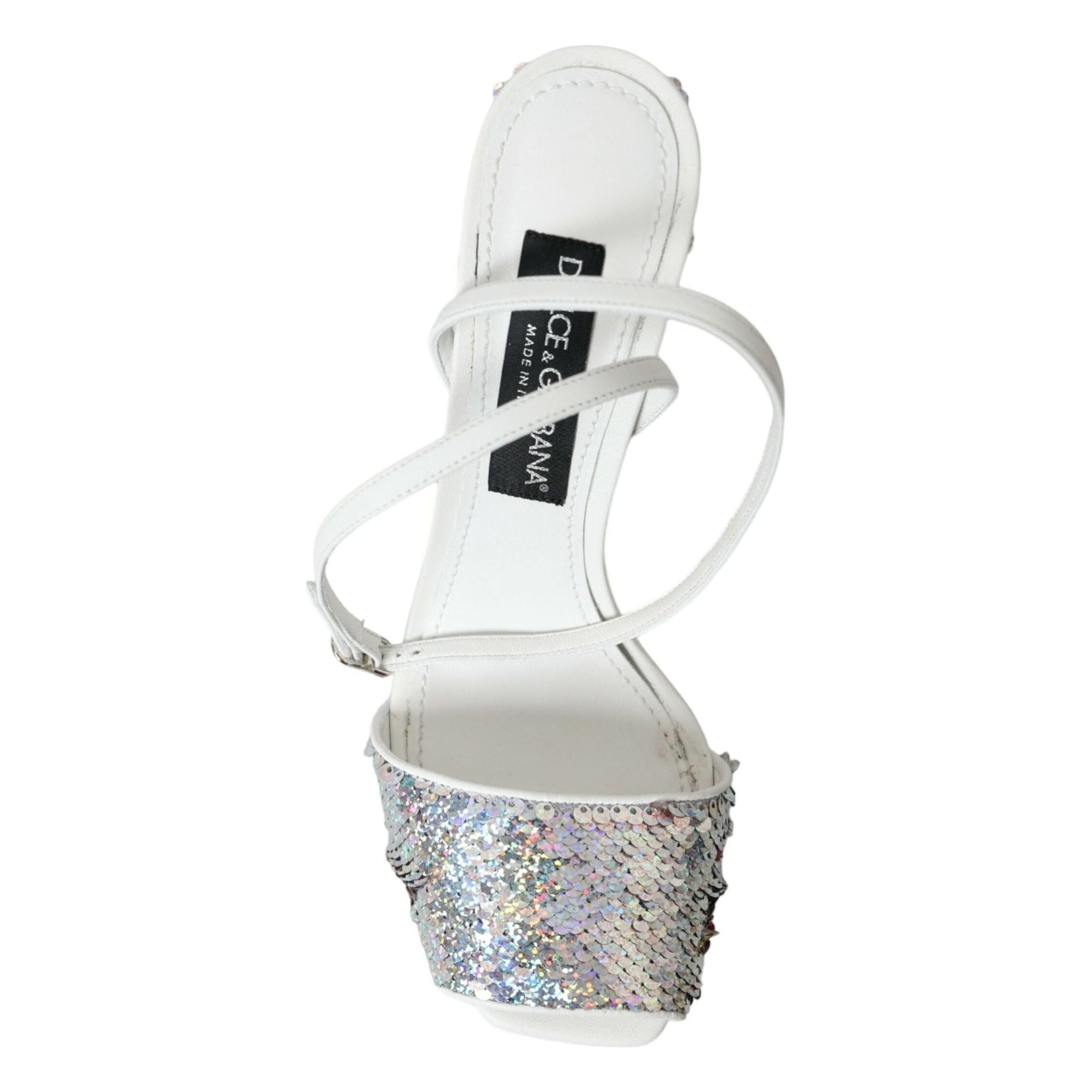 White Silver Sequin Ankle Strap Sandals Shoes