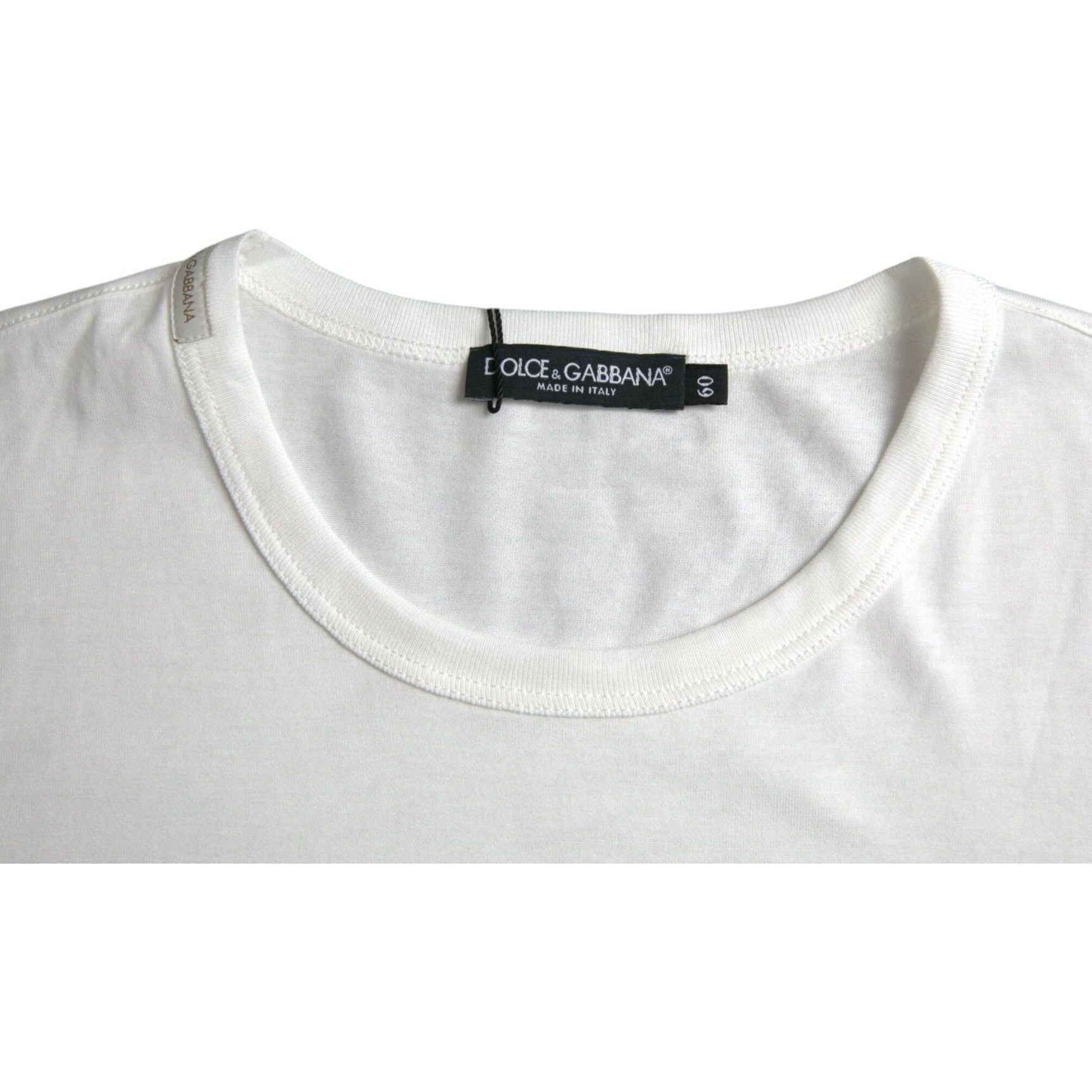 White Logo Embossed Cotton Crewneck T-shirt