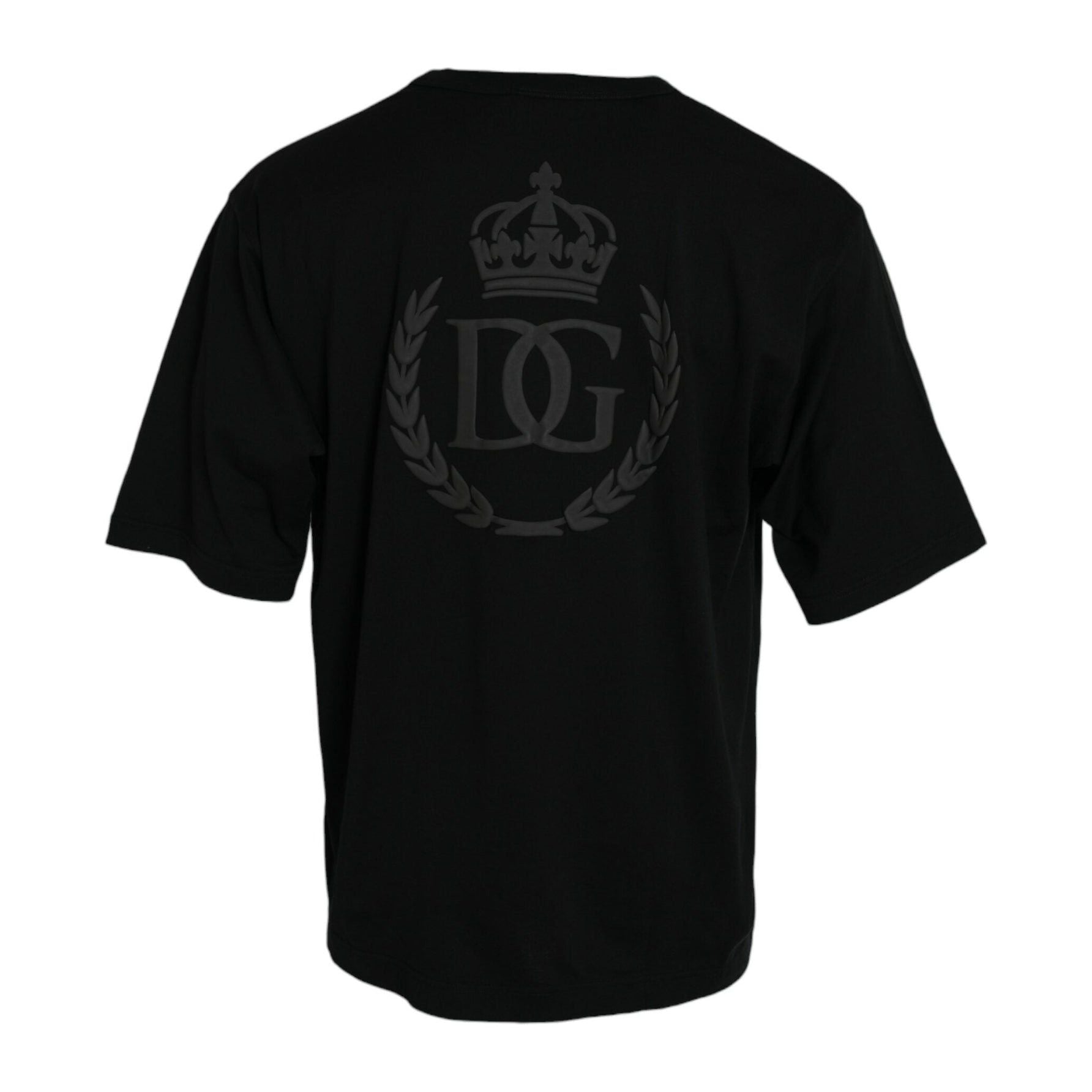 Black Logo Embossed Crew Neck Short Sleeves T-shirt