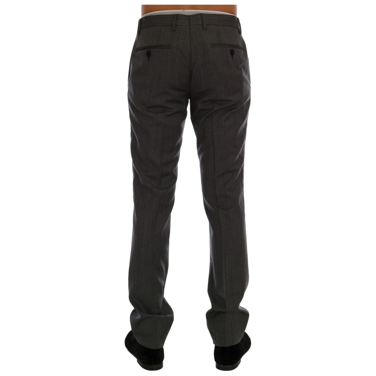 Elegant Gray Striped Wool Formal Trousers