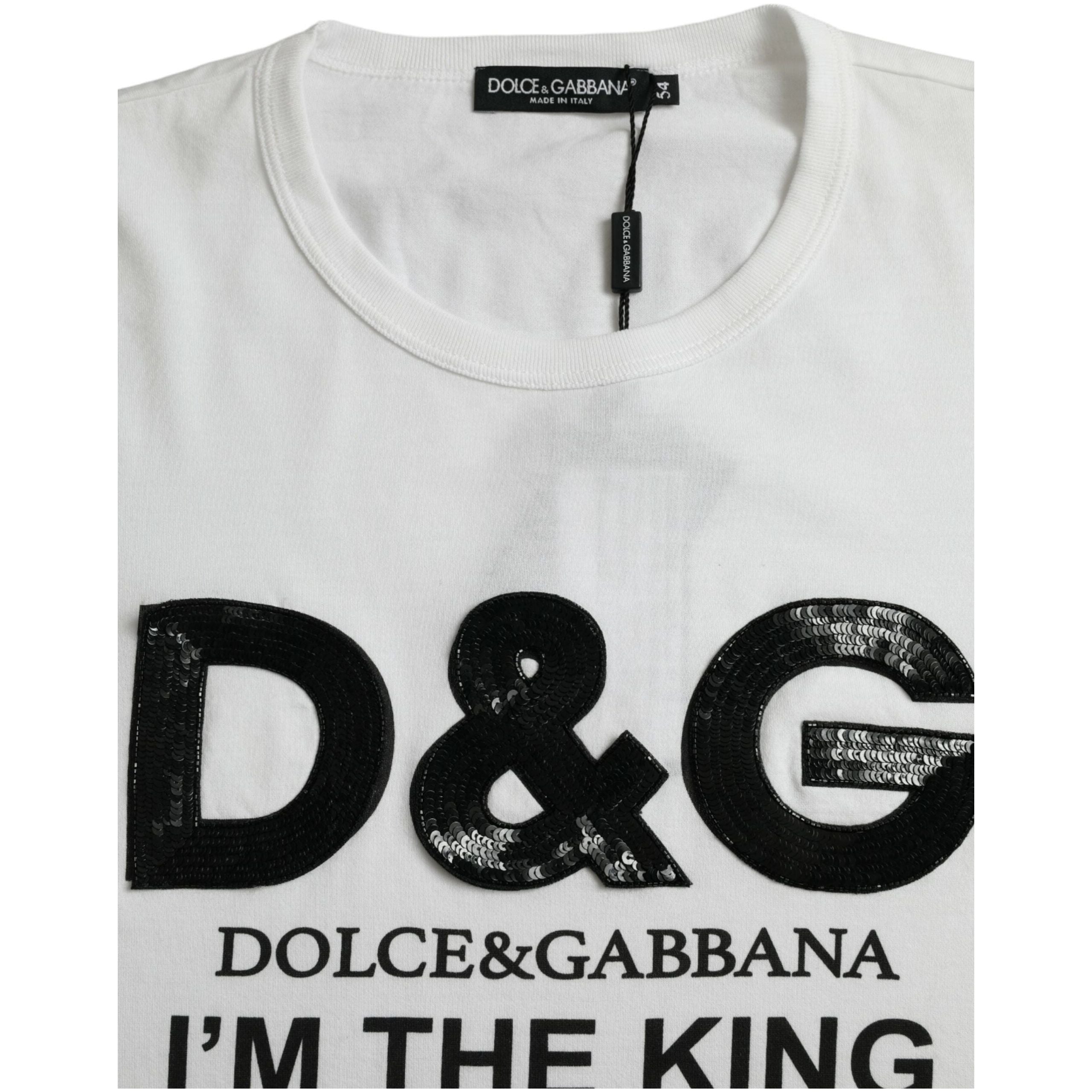 White D&G King Print Cotton Crewneck T-shirt