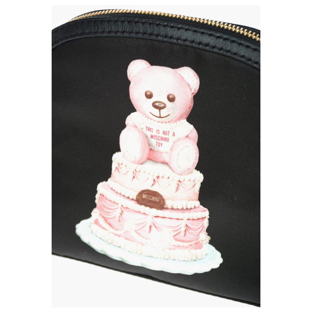 Chic Teddy Bear Print Clutch with Calfskin Strap