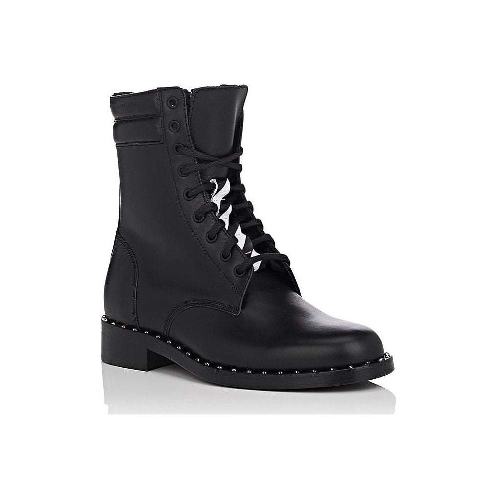 Studded Calfskin Lace-Up Ankle Boots