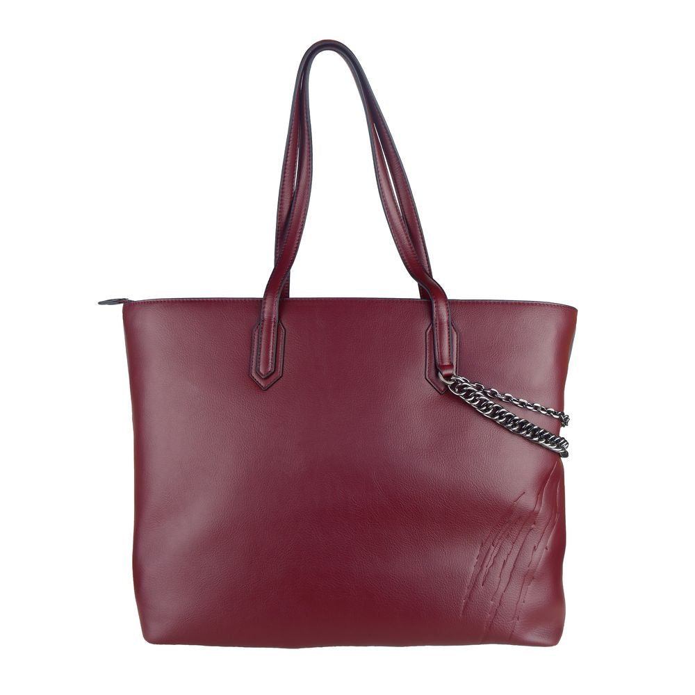 Eco-Leather Chic Burgundy Shopper with Chain Detail