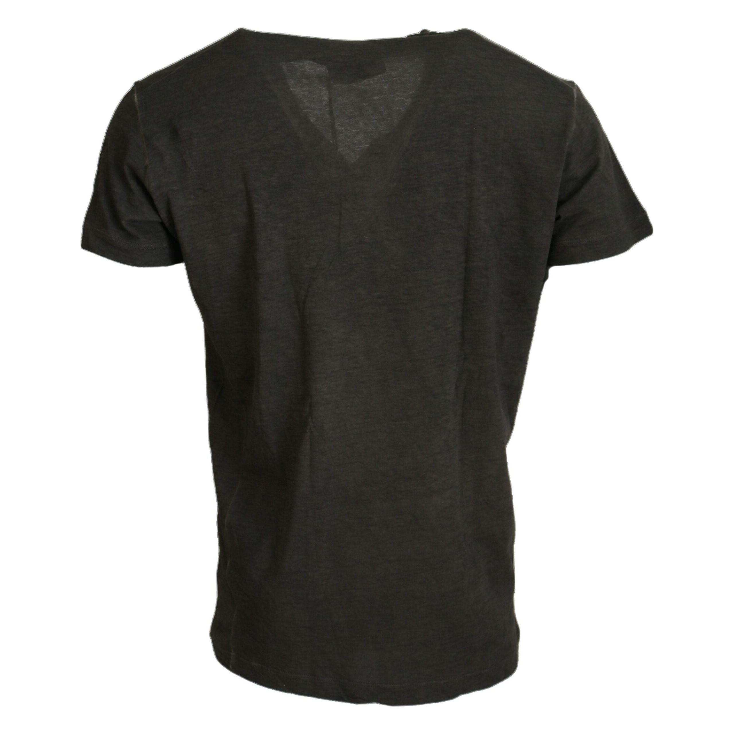 Gray Cotton Linen Short Sleeves V-neck T-shirt