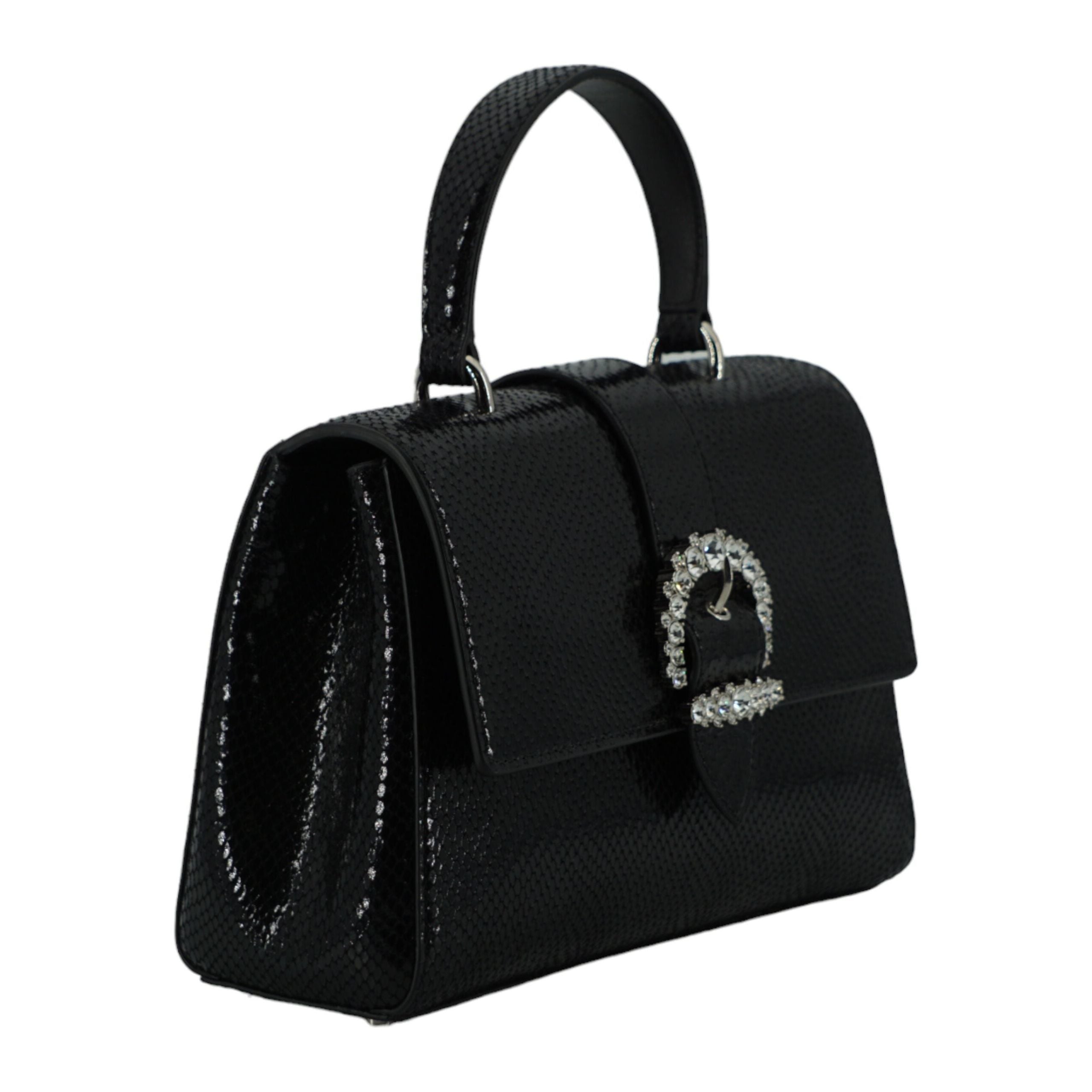 Black Leather Top Handle Shoulder Bag