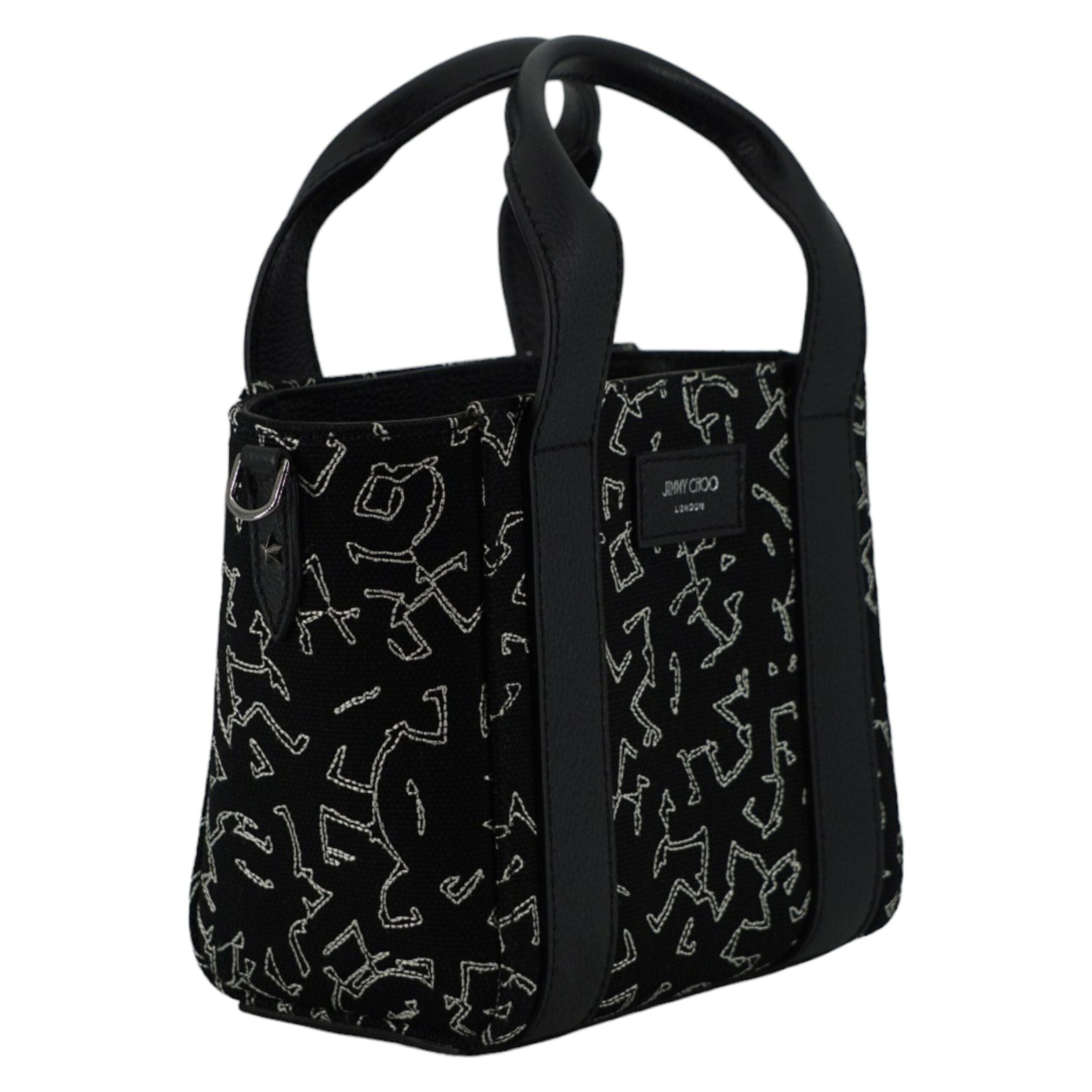 Black Leather and Canvas Small Tote Bag