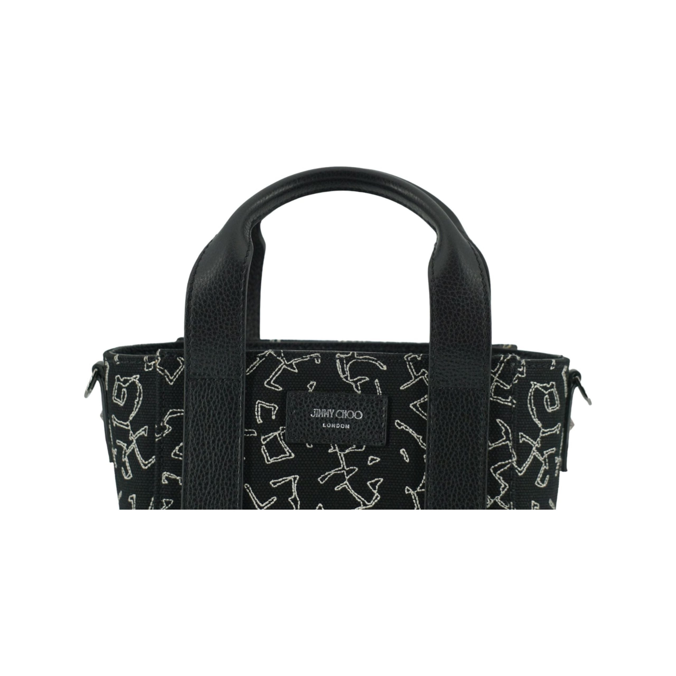 Black Leather and Canvas Small Tote Bag