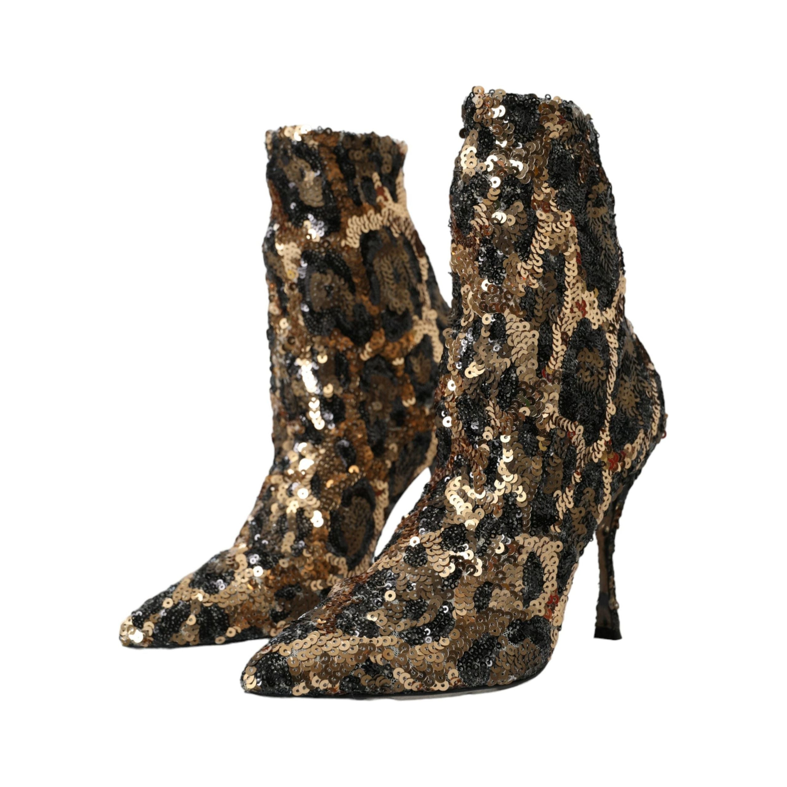 Gold Leopard Sequins Heels Boots Shoes