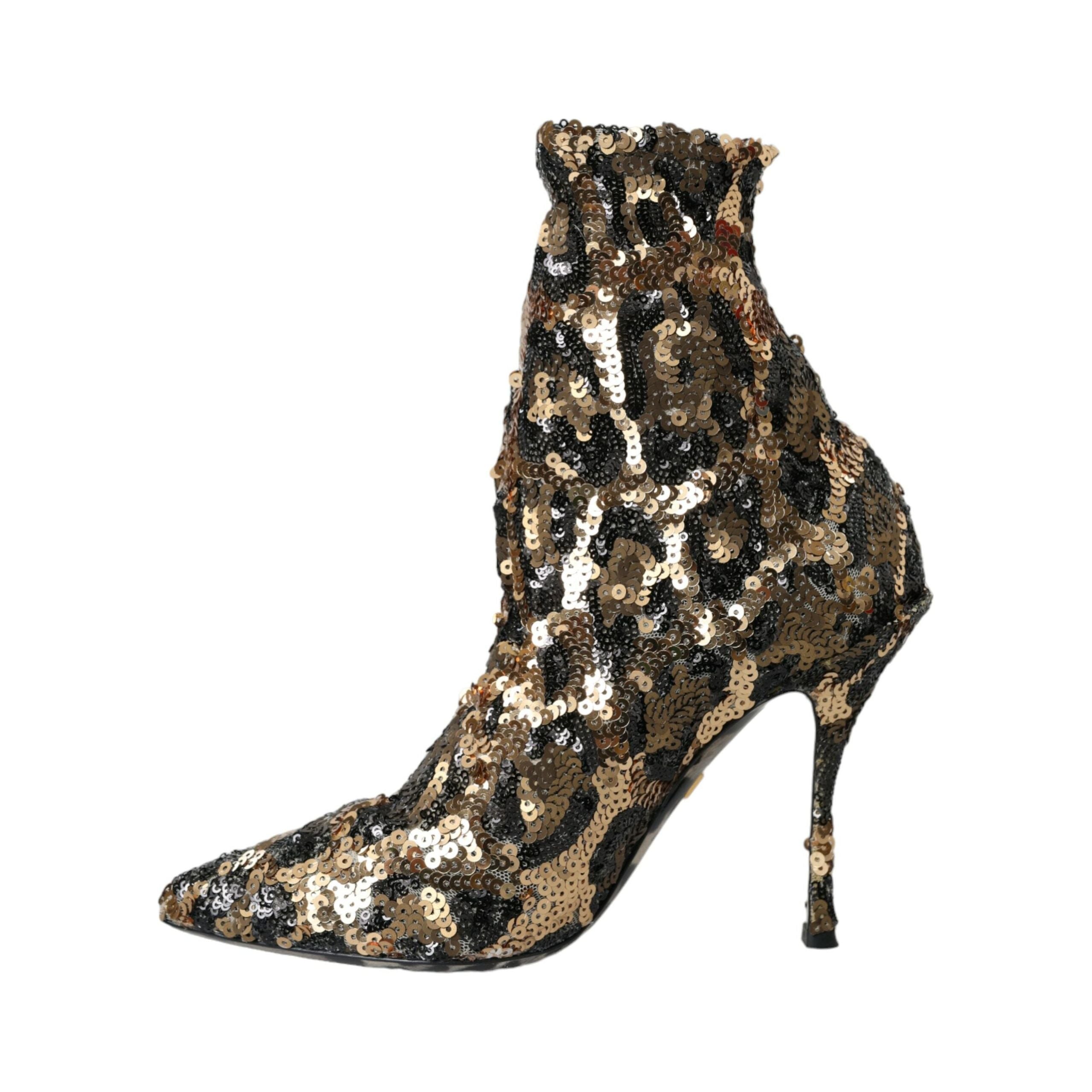 Gold Leopard Sequins Heels Boots Shoes