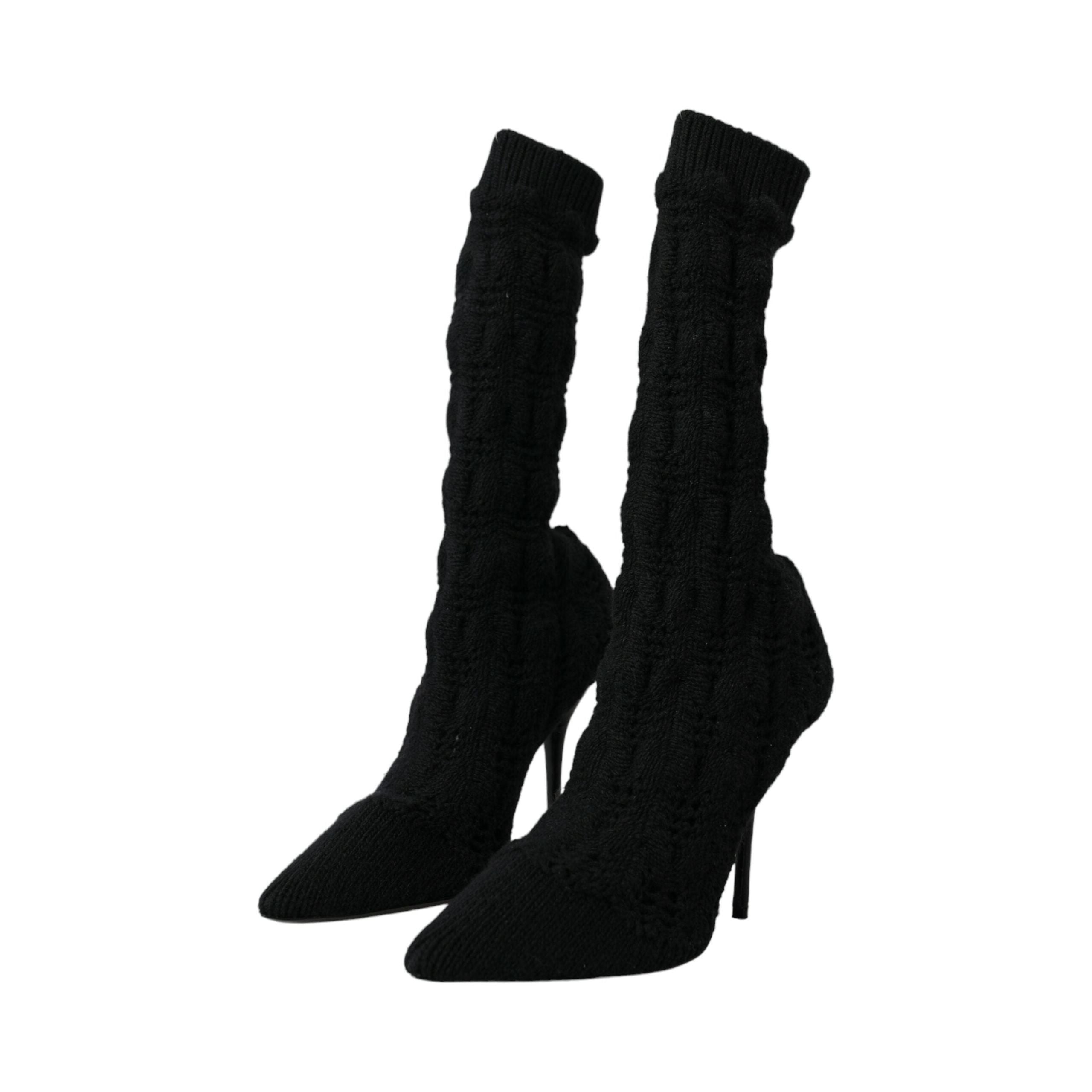 Black Stiletto Heels Mid Calf Boots Shoes