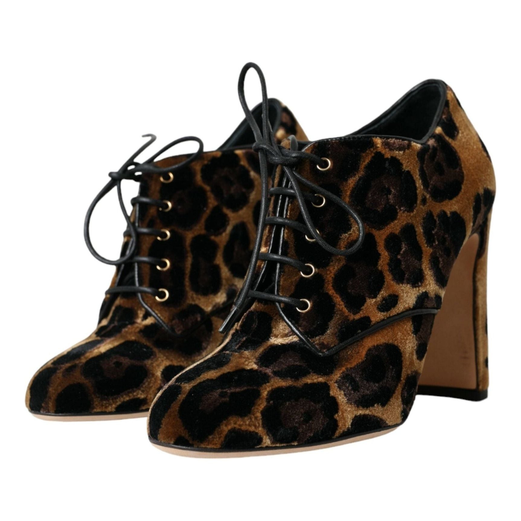 Brown Leopard Hair Lace Up Booties Shoes