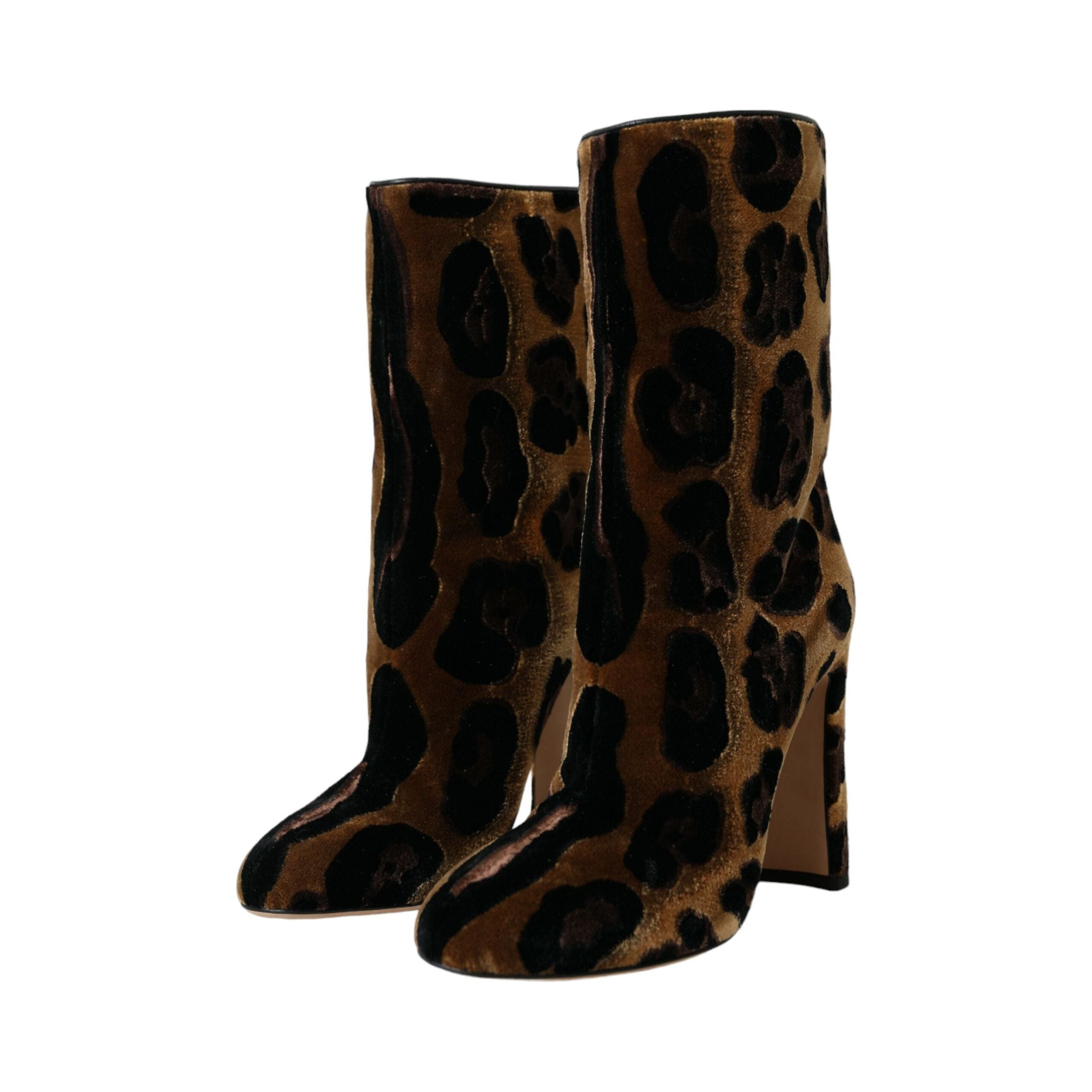 Brown Giraffe Leather Mid Calf Boots Shoes