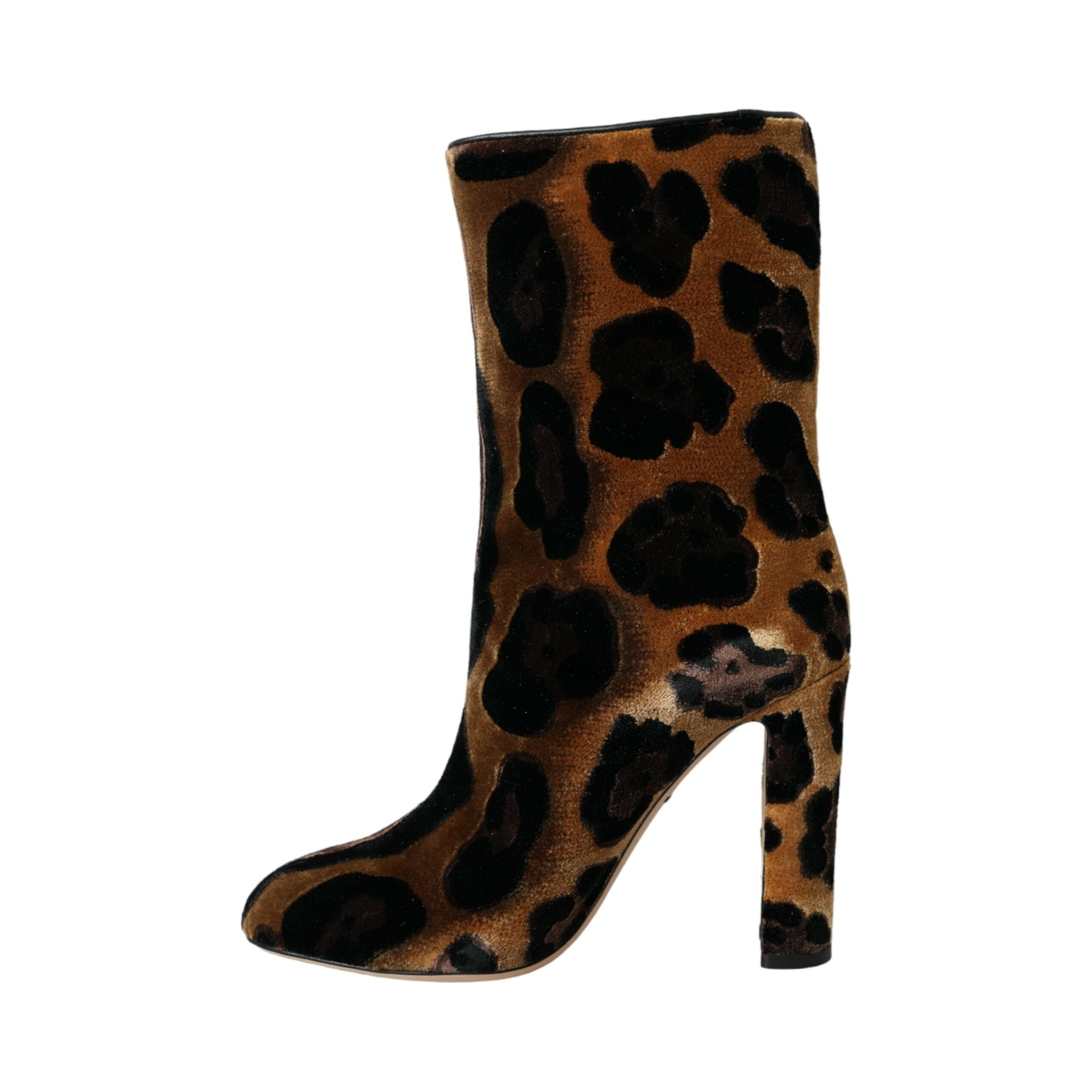 Brown Giraffe Leather Mid Calf Boots Shoes