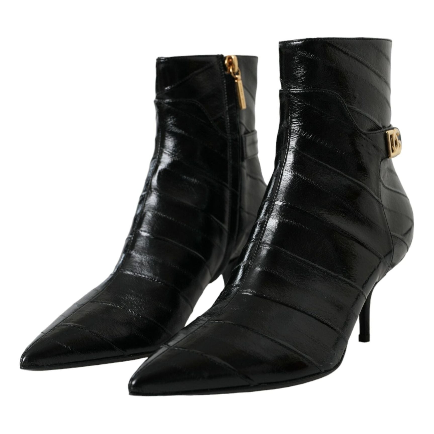 Black Eel Leather Logo Short Boots Shoes