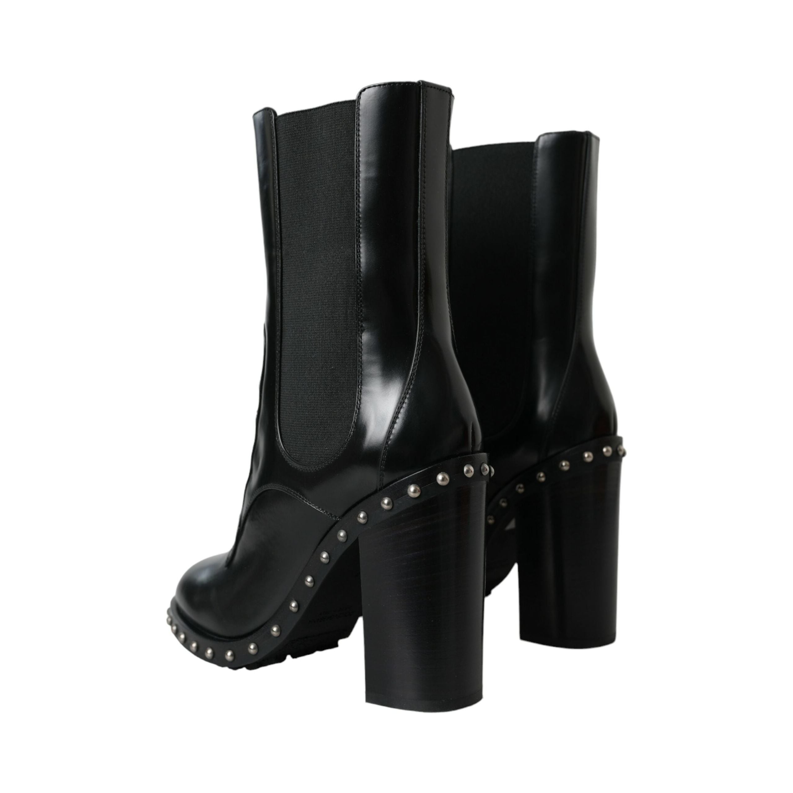 Black Leather Studded Lace Up Boots Shoes