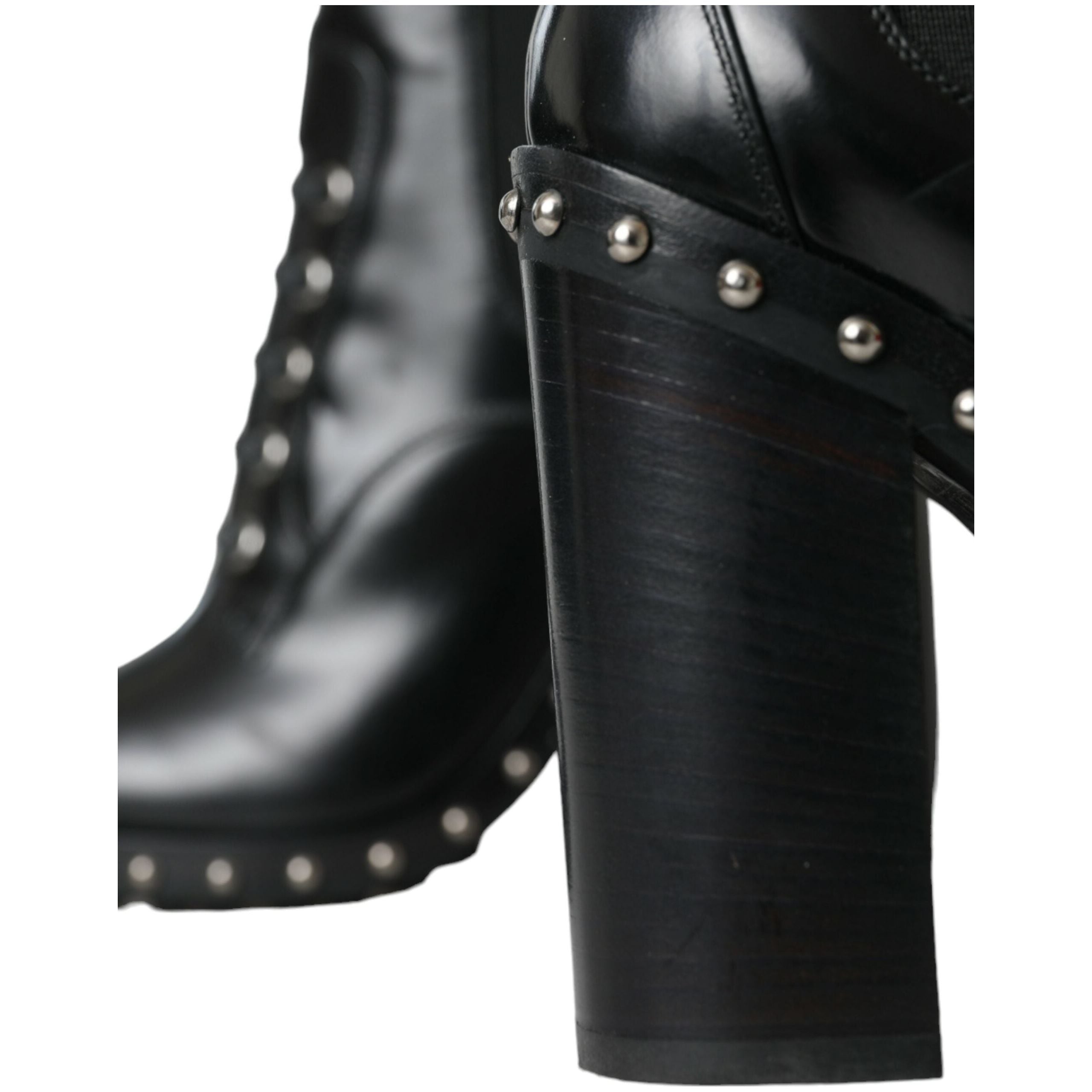 Black Leather Studded Lace Up Boots Shoes