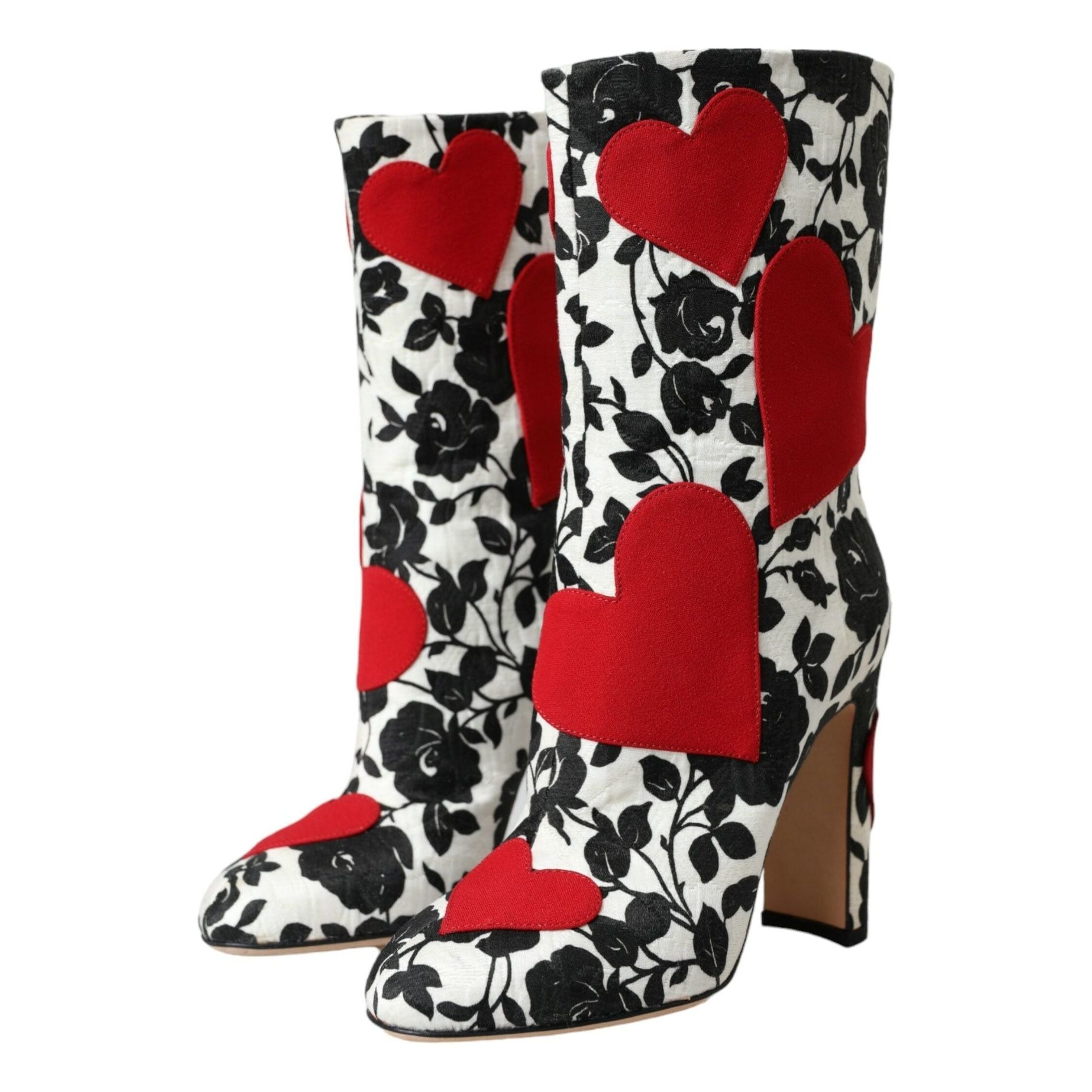 White Floral Hearts Leather High Boots Shoes