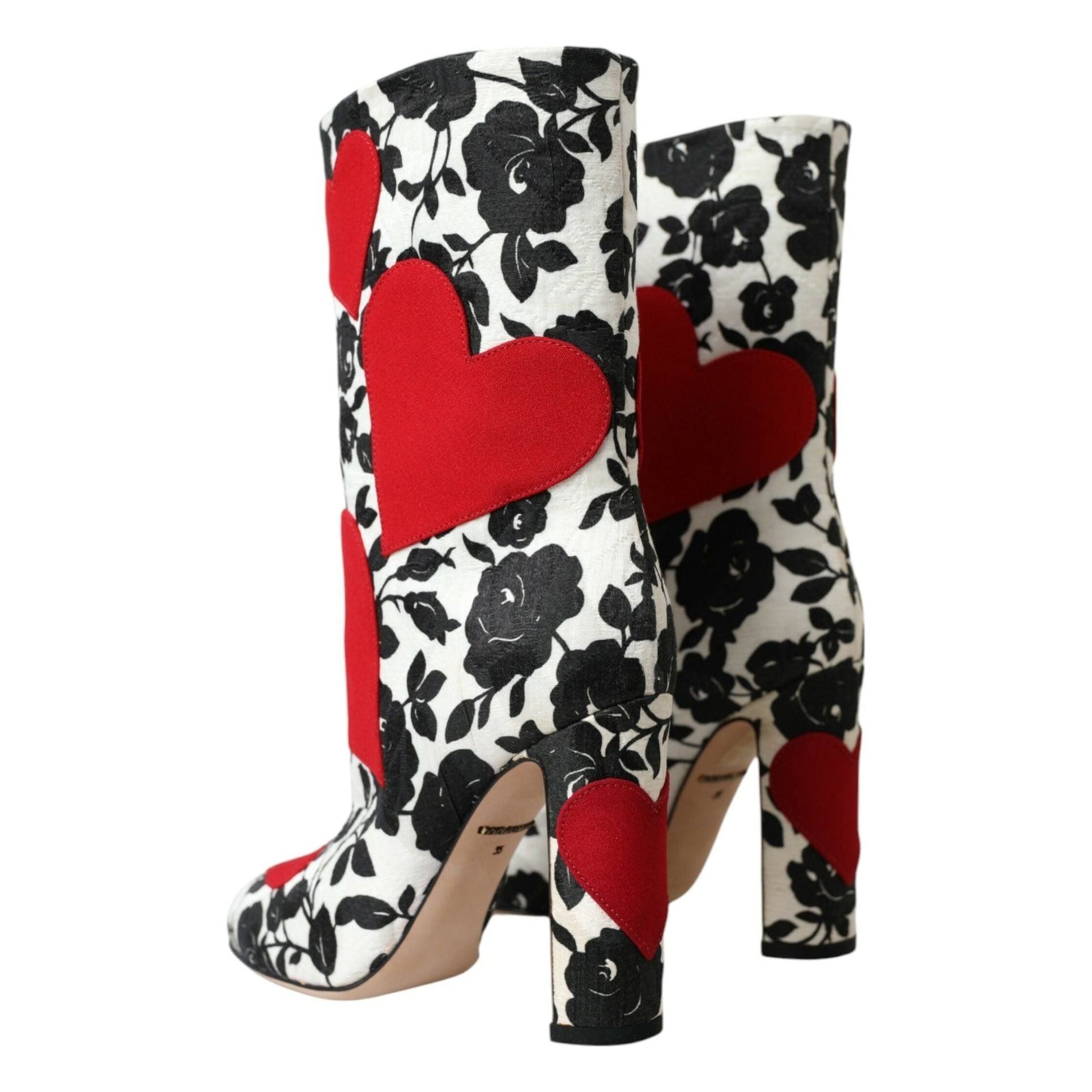 White Floral Hearts Leather High Boots Shoes