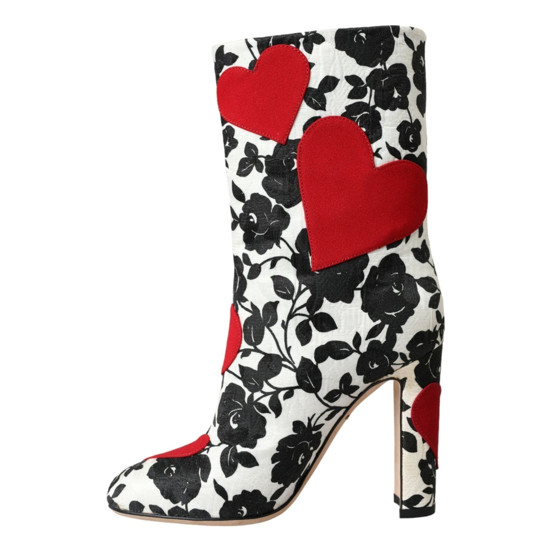 White Floral Hearts Leather High Boots Shoes