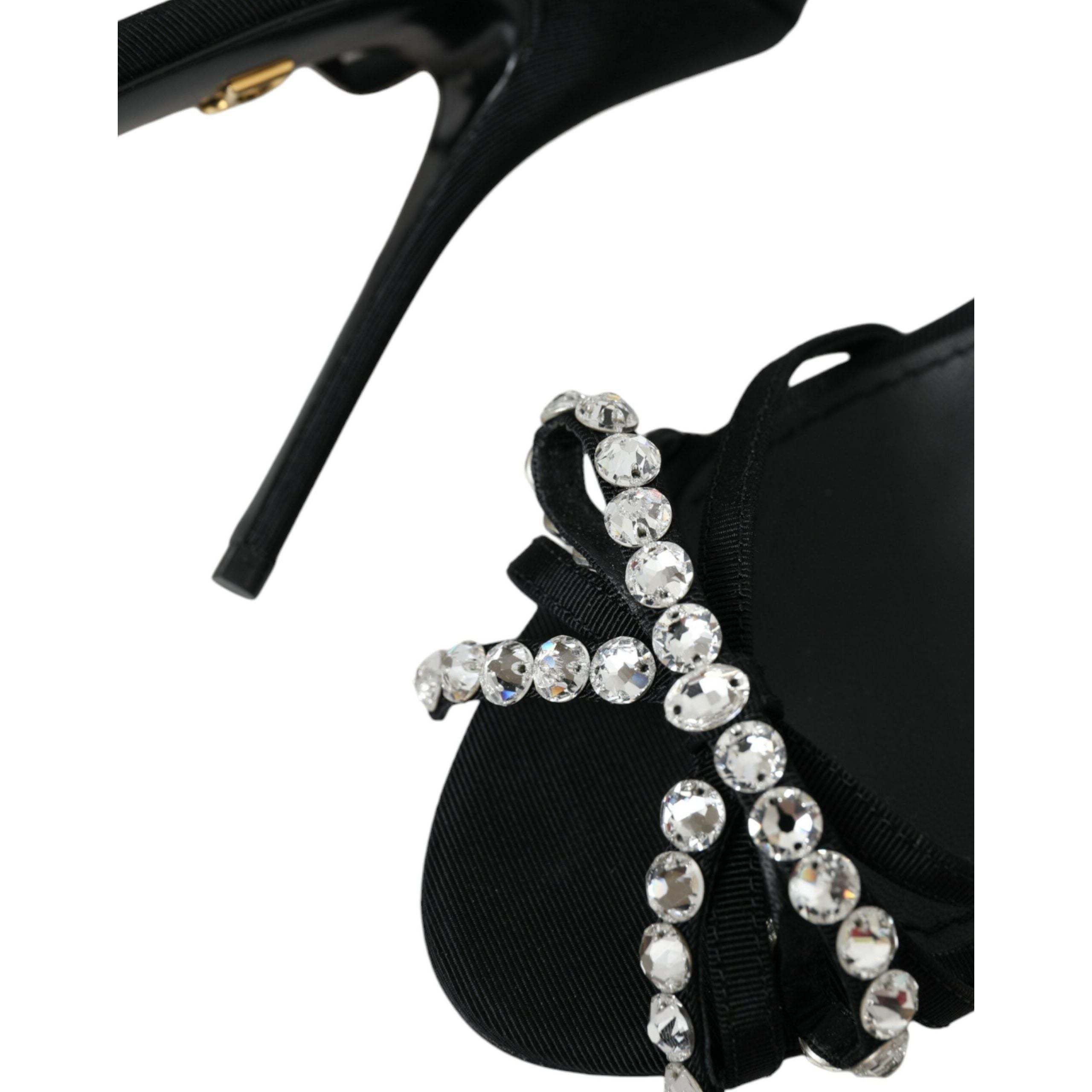 Black Viscose Crystal Bow Heels Sandals Shoes