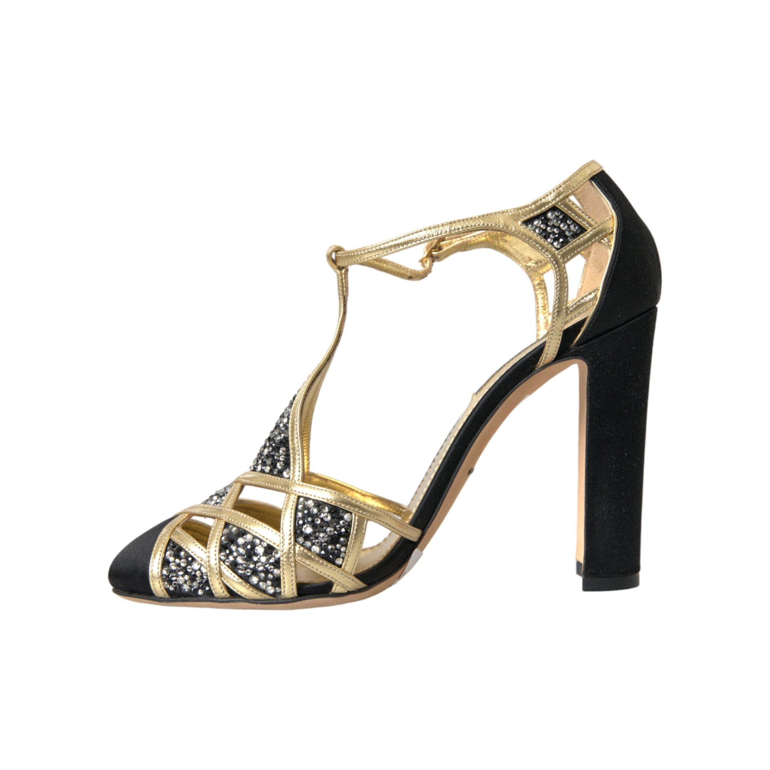 Black Suede Gold Embellished Heels Pump Shoes