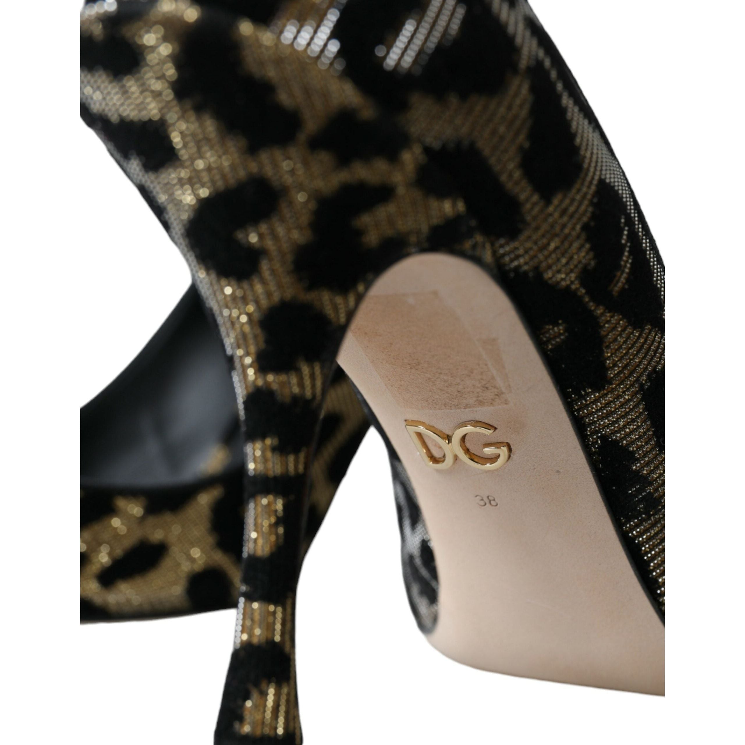 Black Gold Leopard Lurex Heels Pumps Shoes