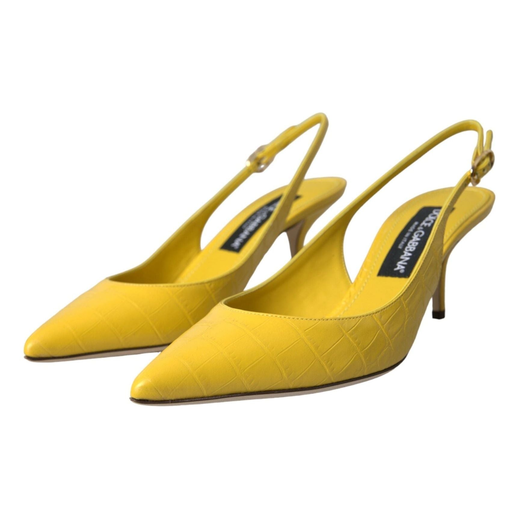 Yellow Leather Slingbacks Heels Shoes