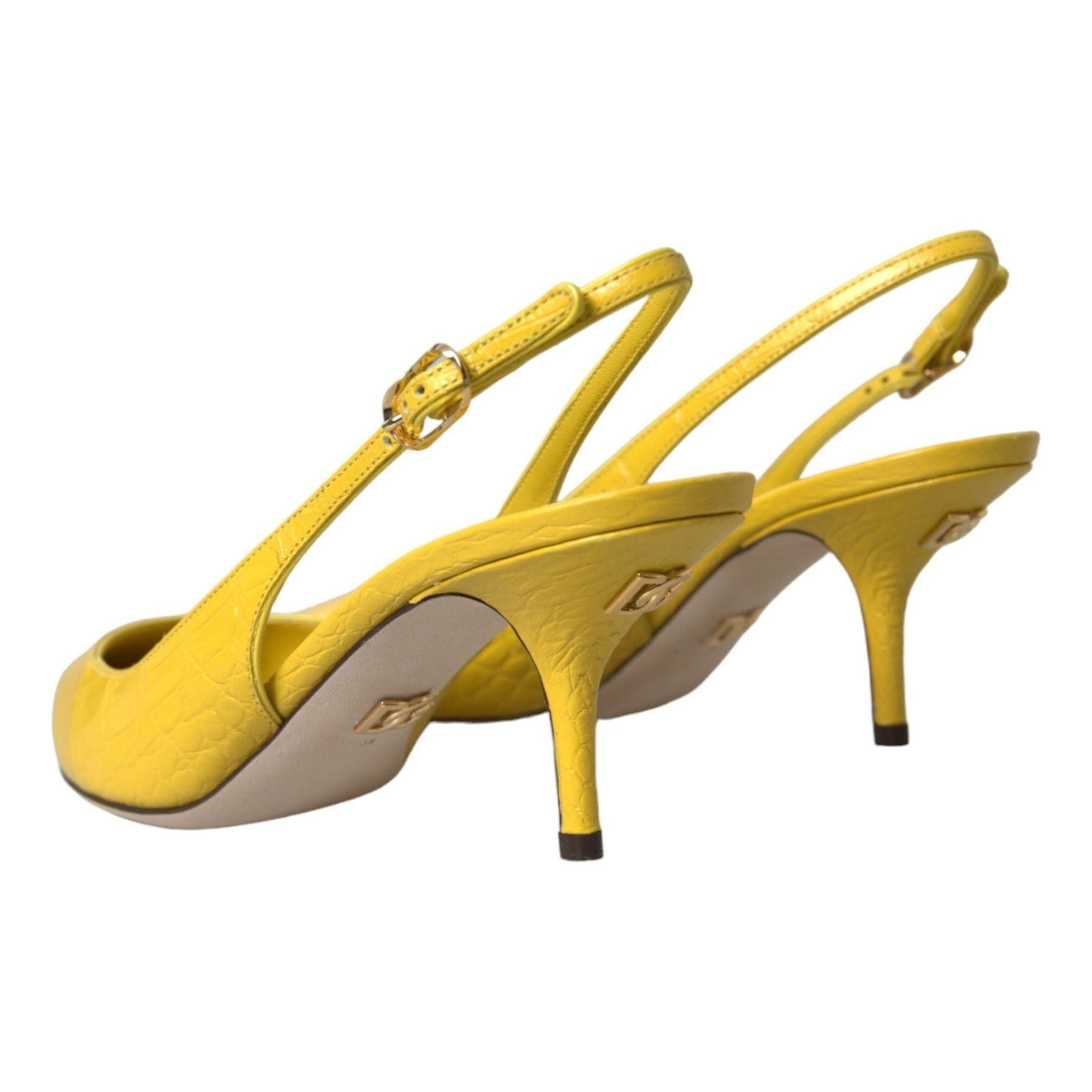 Yellow Leather Slingbacks Heels Shoes