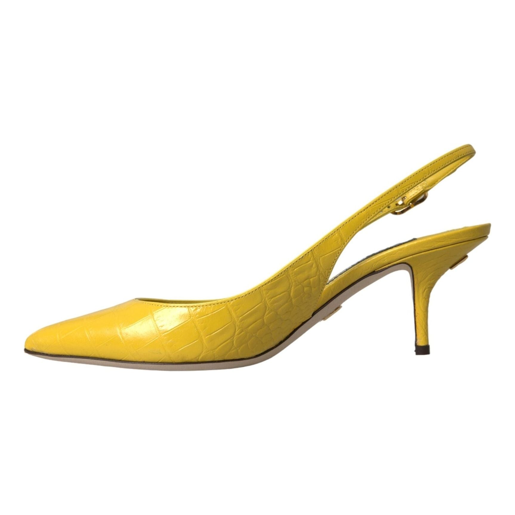 Yellow Leather Slingbacks Heels Shoes