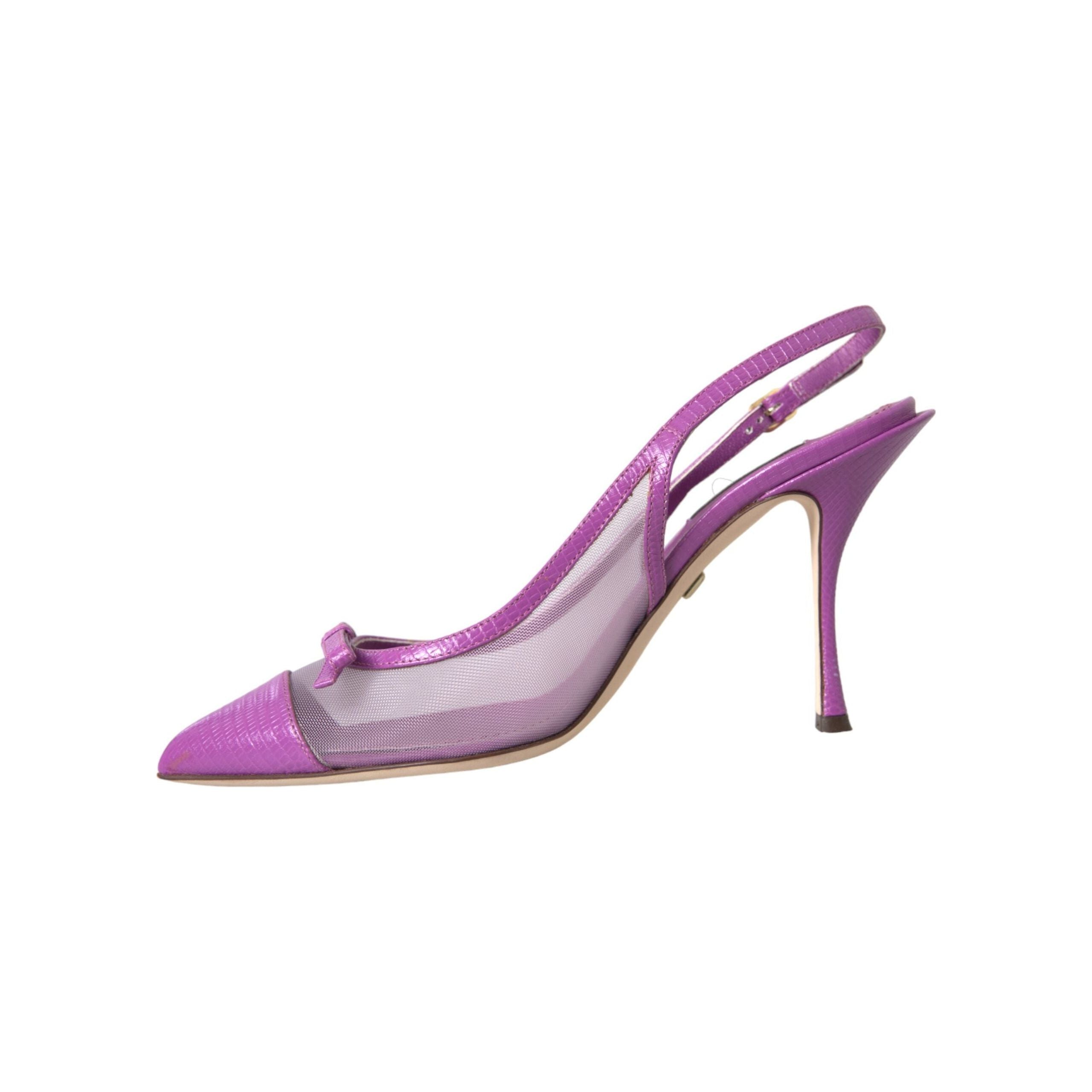 Purple Leather Mesh High Heels Slingback Shoes