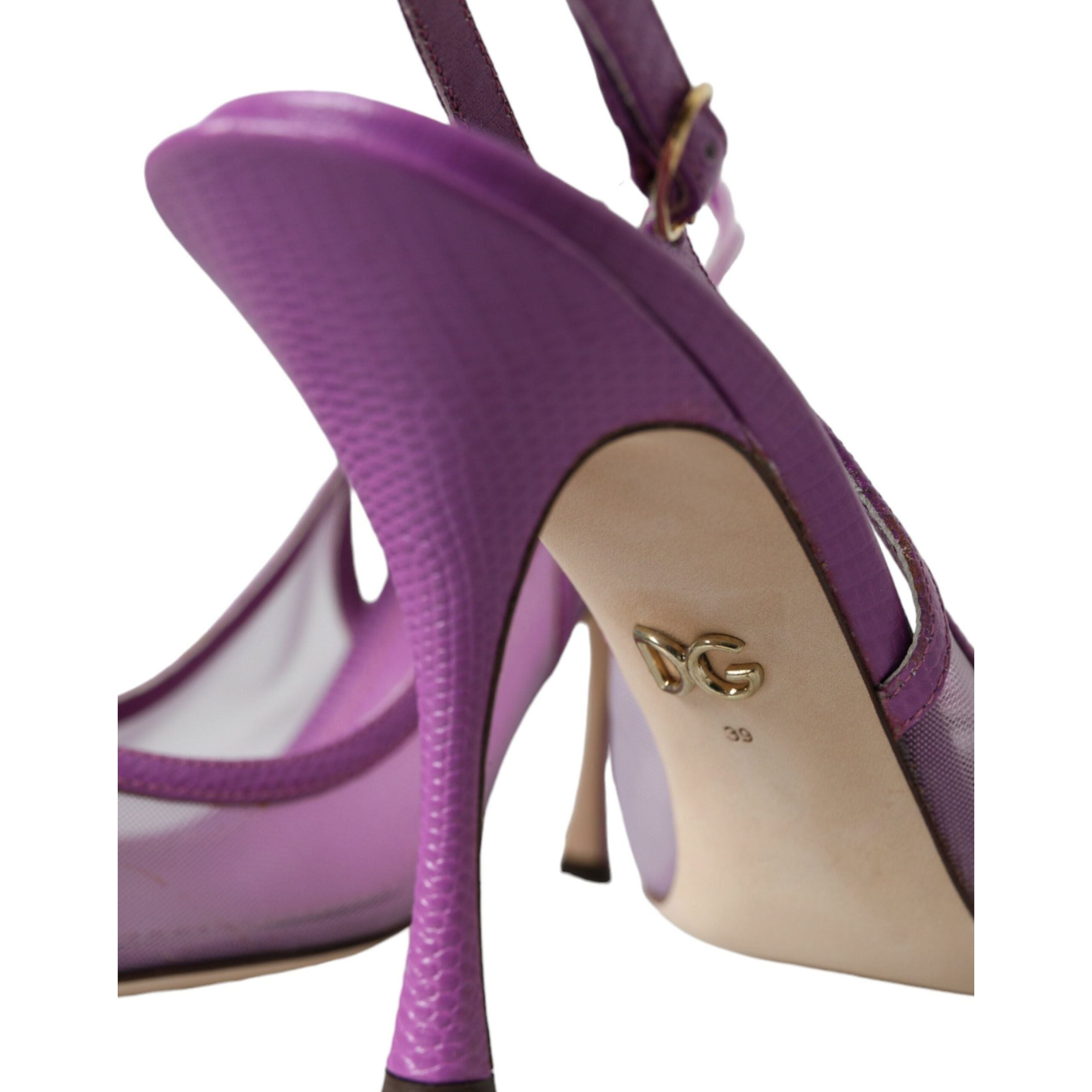 Purple Leather Mesh High Heels Slingback Shoes