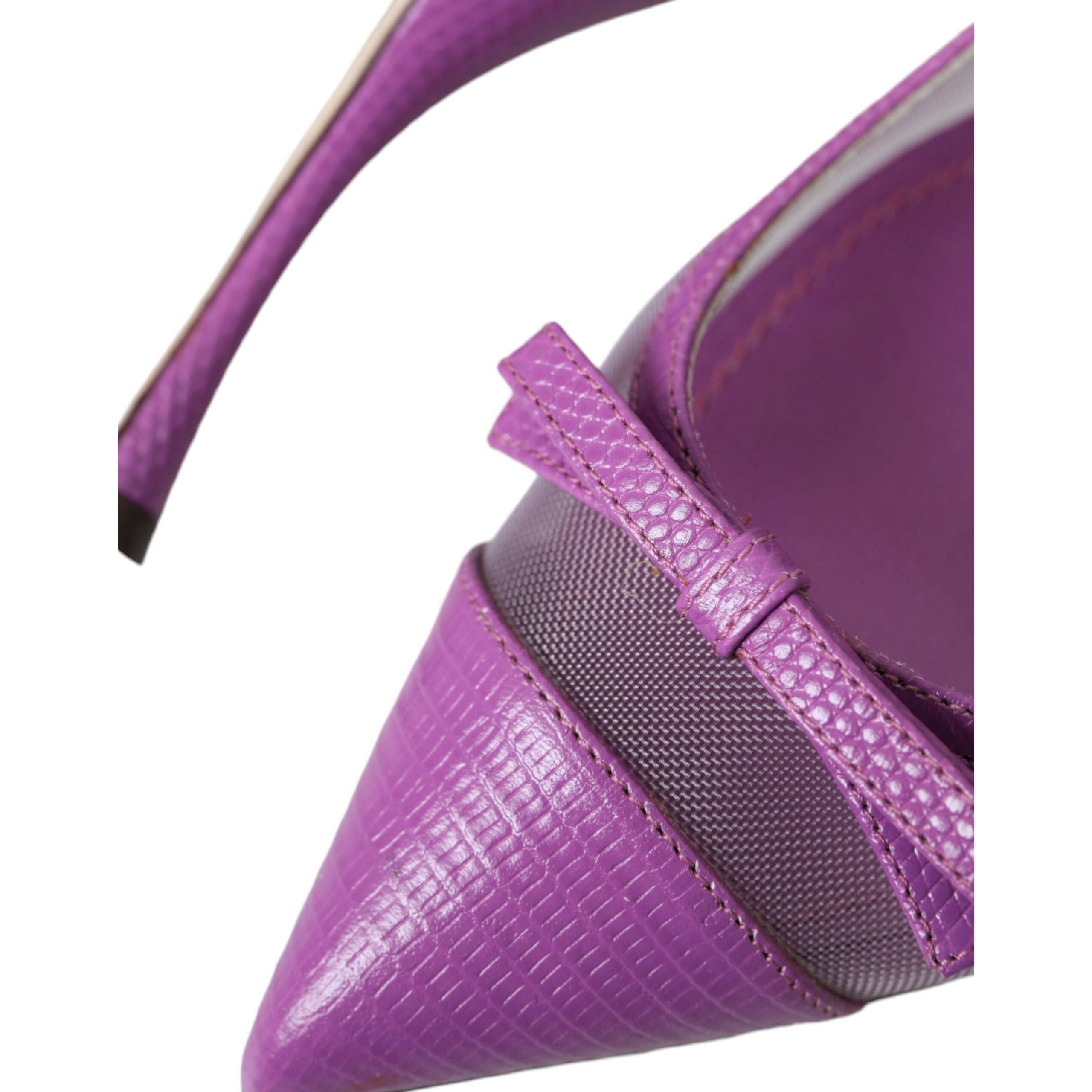 Purple Leather Mesh High Heels Slingback Shoes