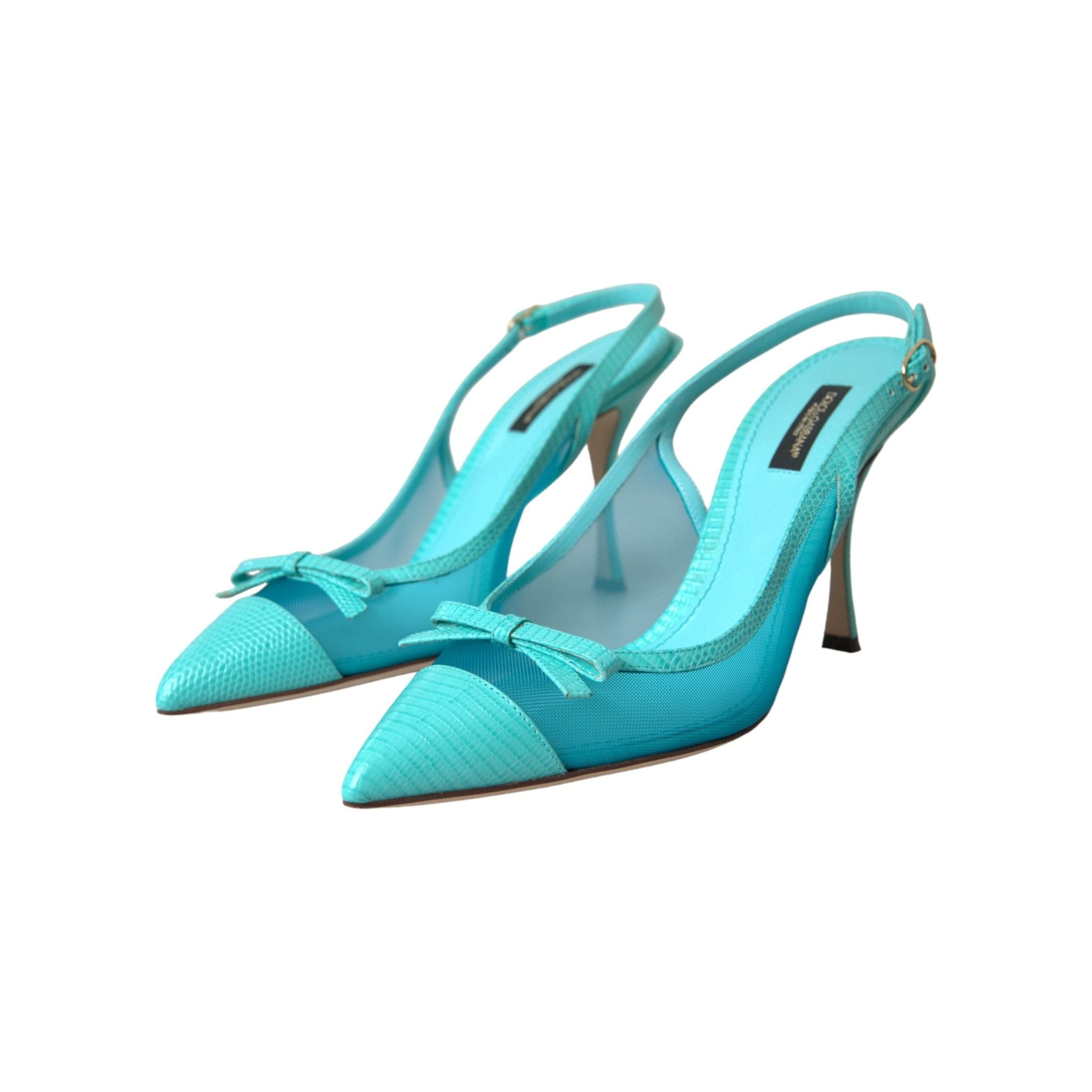 Blue Leather Mesh High Heels Slingback Shoes