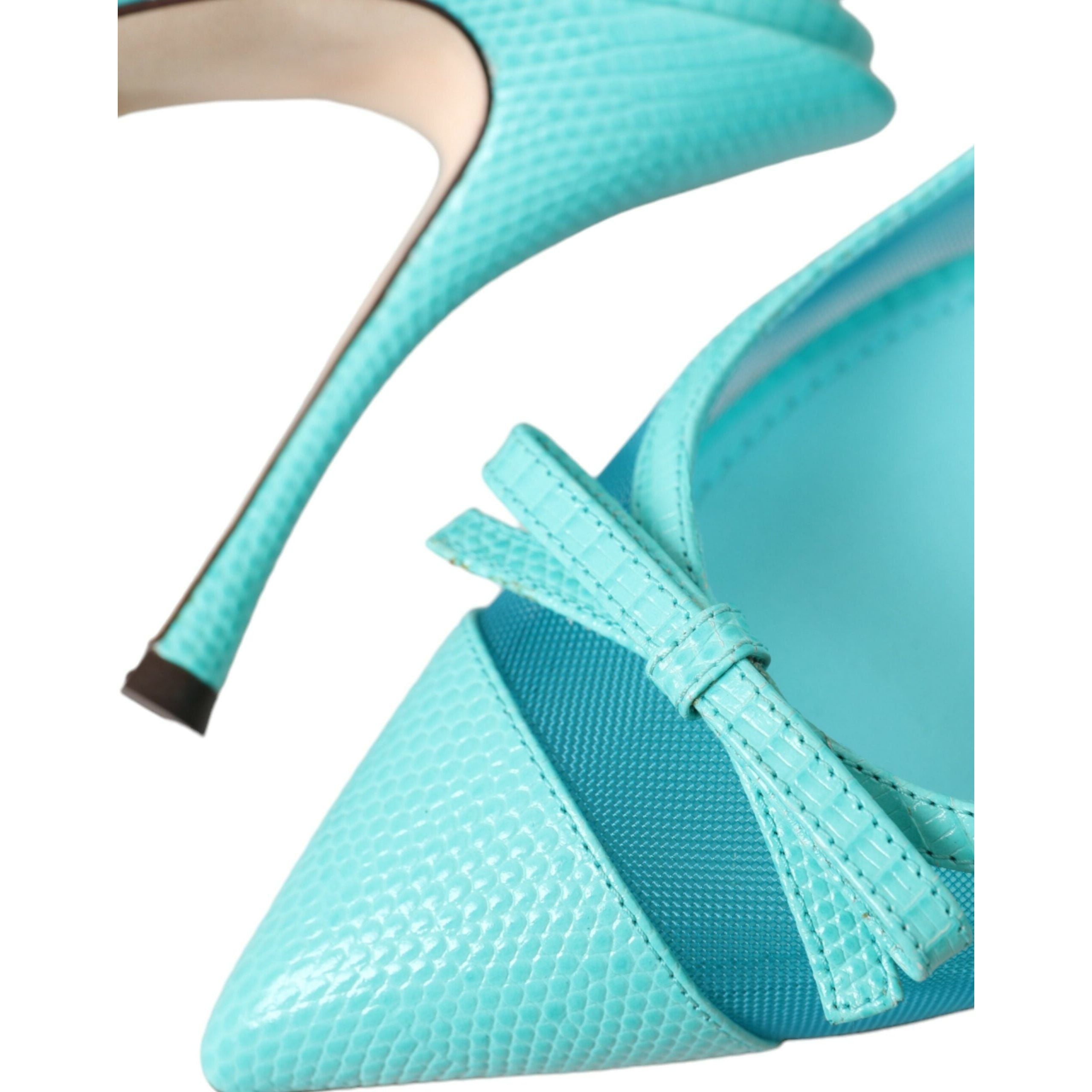 Blue Leather Mesh High Heels Slingback Shoes