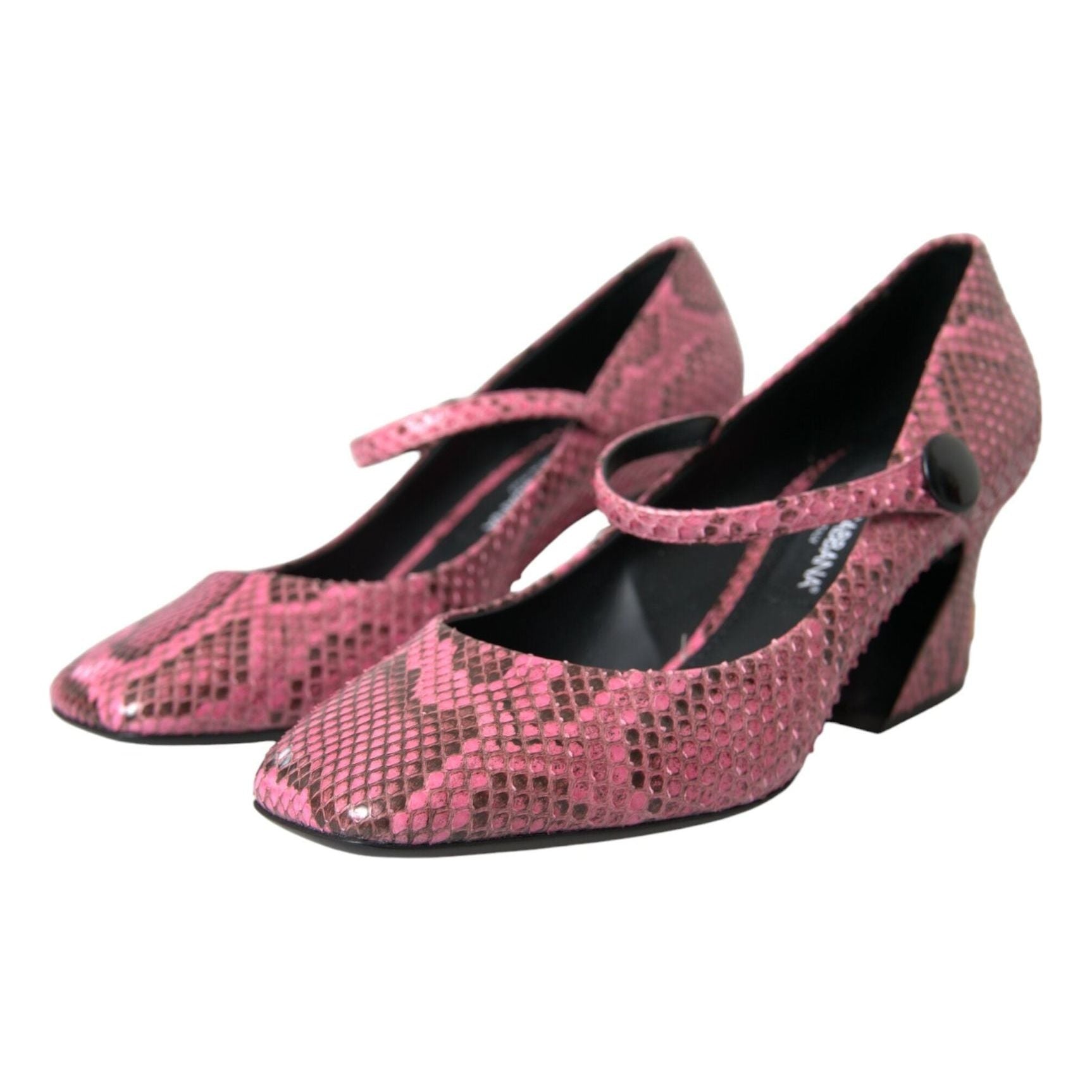 Pink Python Leather Mary Jane Heels Shoes