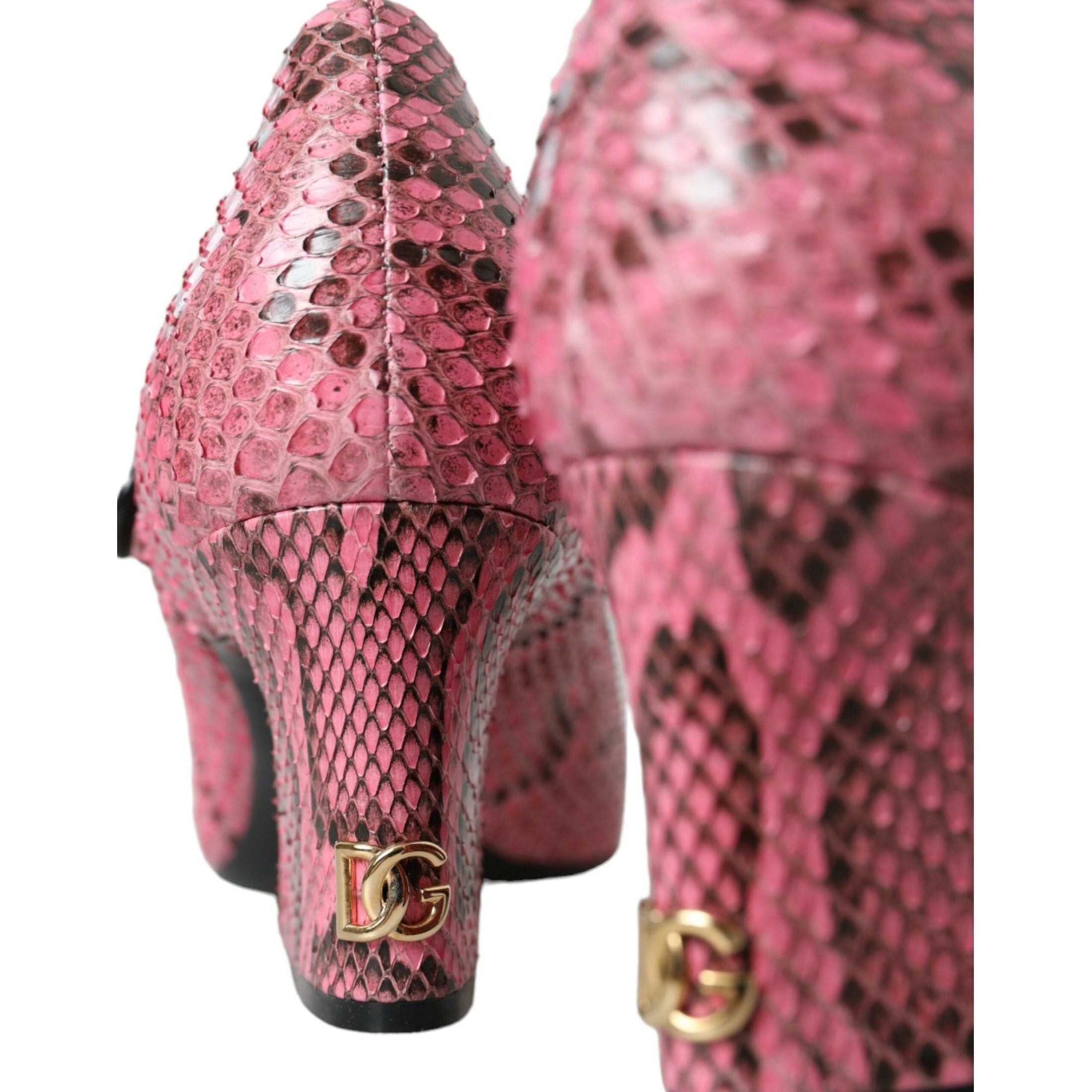 Pink Python Leather Mary Jane Heels Shoes