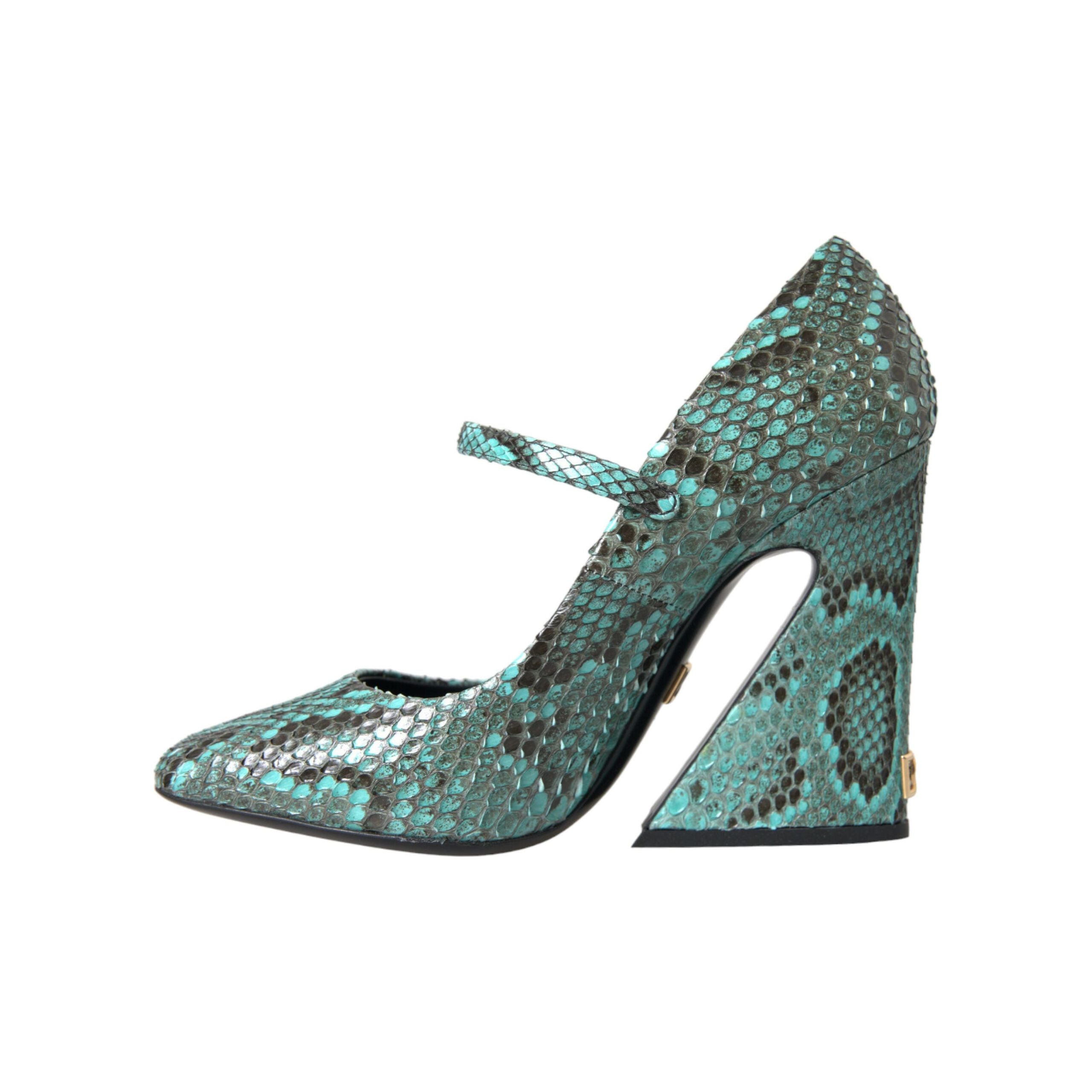 Aqua Python Leather Mary Jane Pumps Shoes