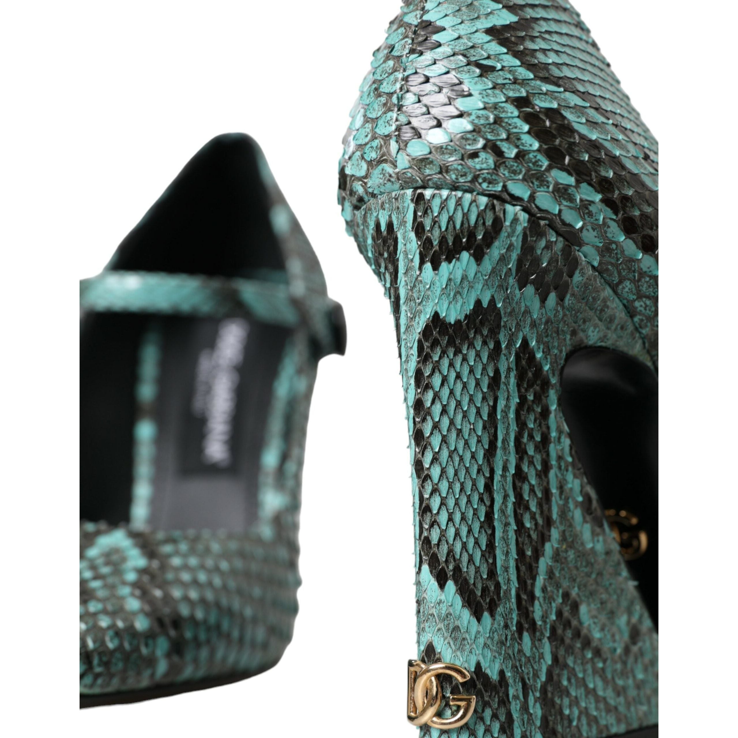 Aqua Python Leather Mary Jane Pumps Shoes