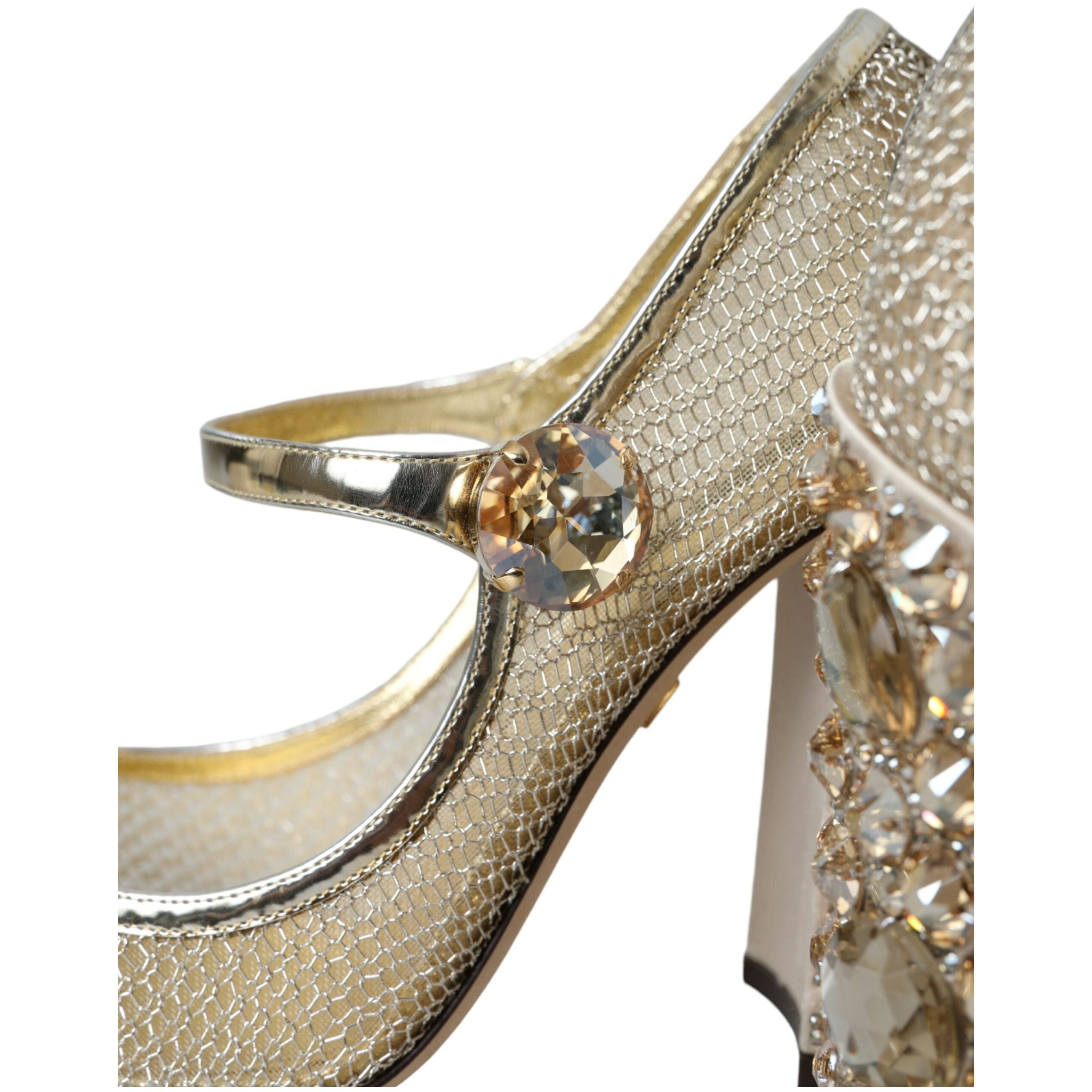 Gold Mesh Crystal Mary Jane Pumps Heels Shoes