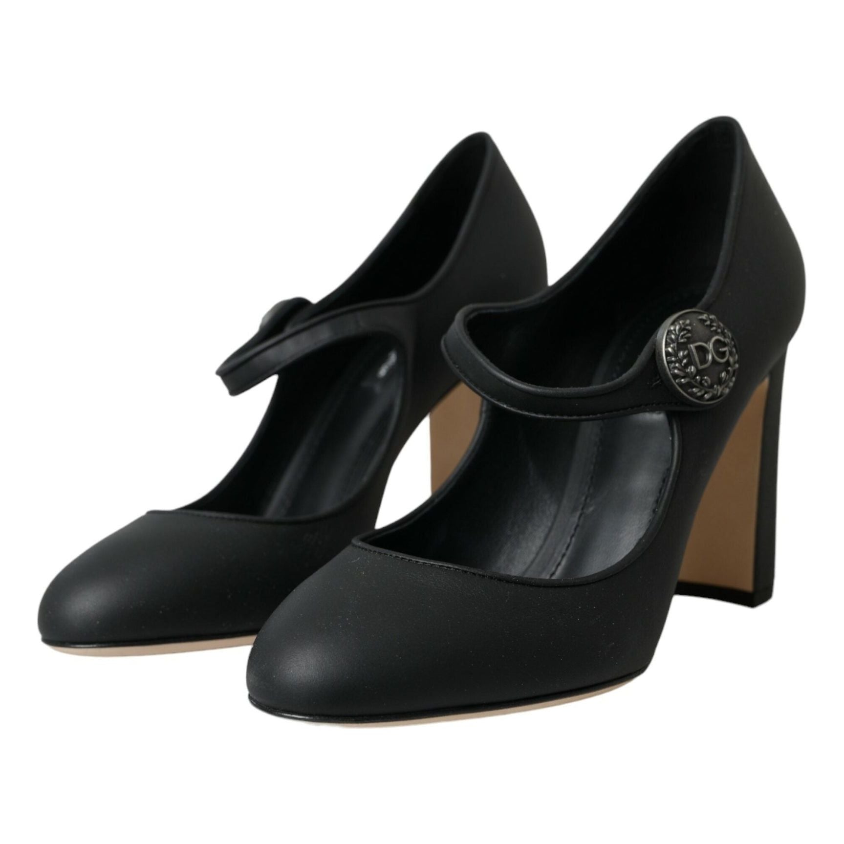 Black Leather Mary Jane Pumps Heels Shoes