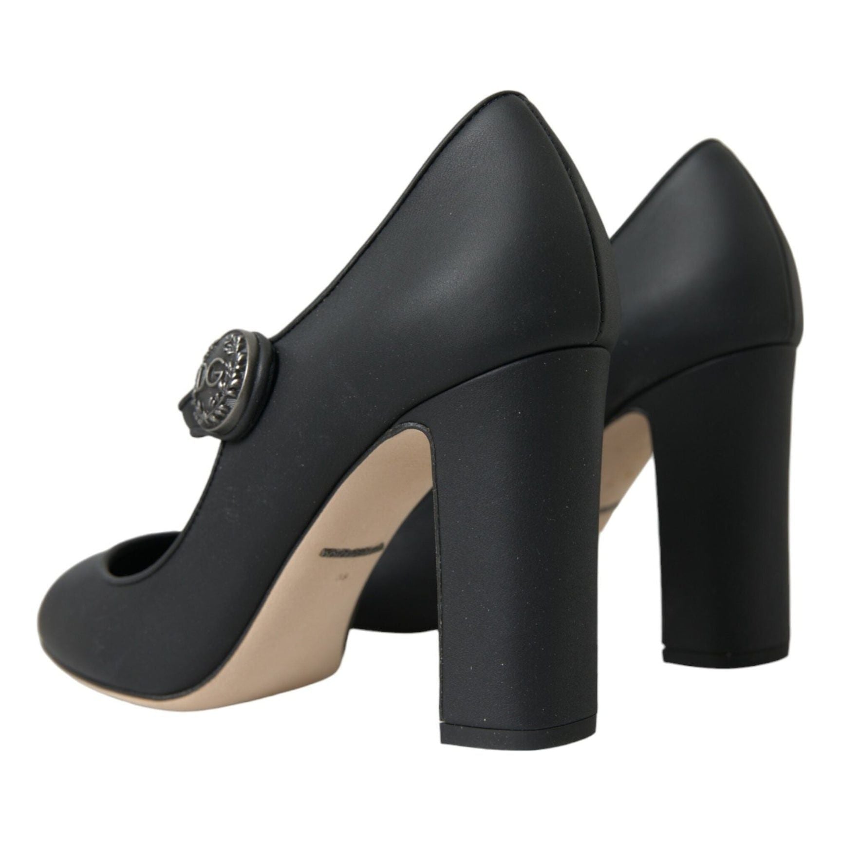 Black Leather Mary Jane Pumps Heels Shoes