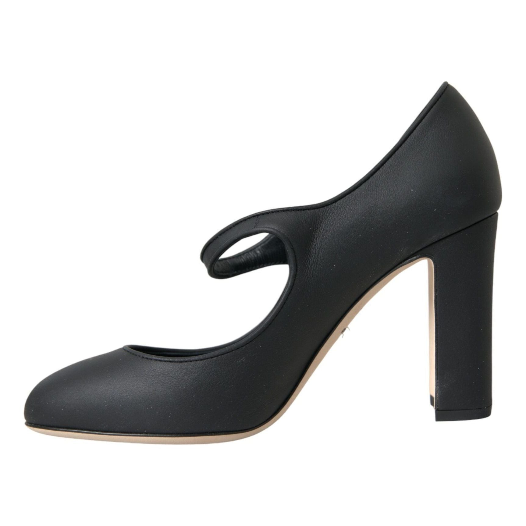 Black Leather Mary Jane Pumps Heels Shoes