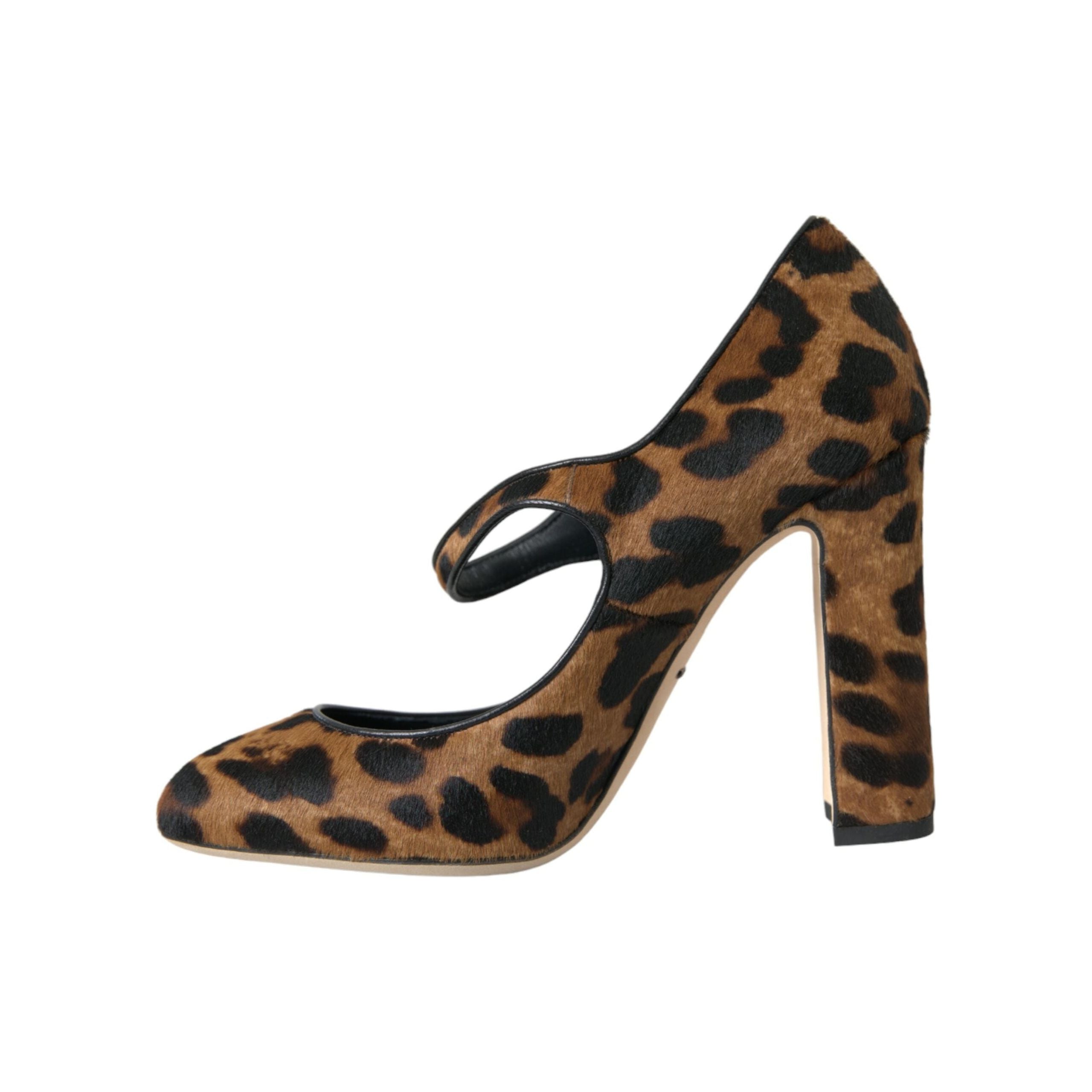 Brown Leopard Calf Hair Mary Jane Pumps Shoes