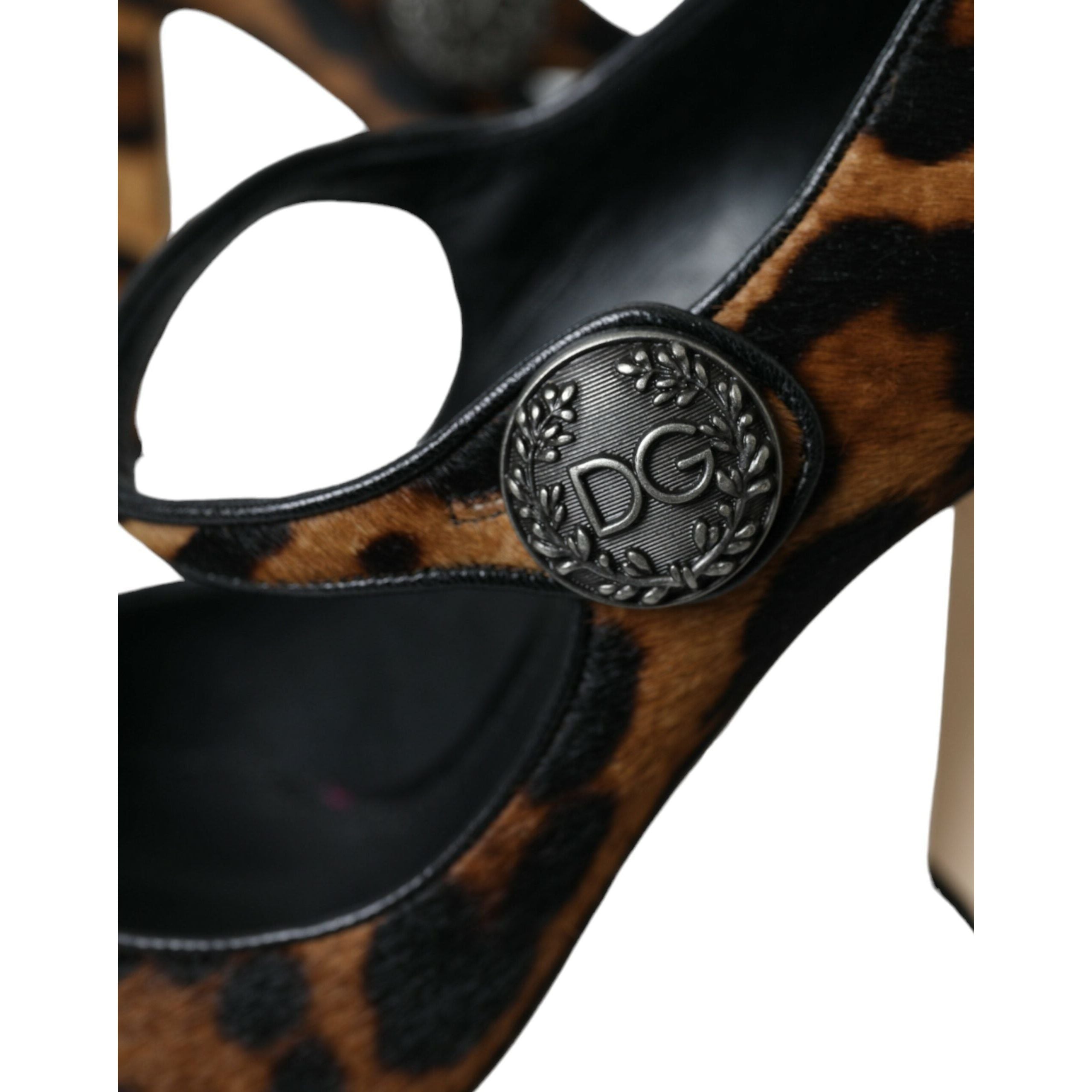 Brown Leopard Calf Hair Mary Jane Pumps Shoes